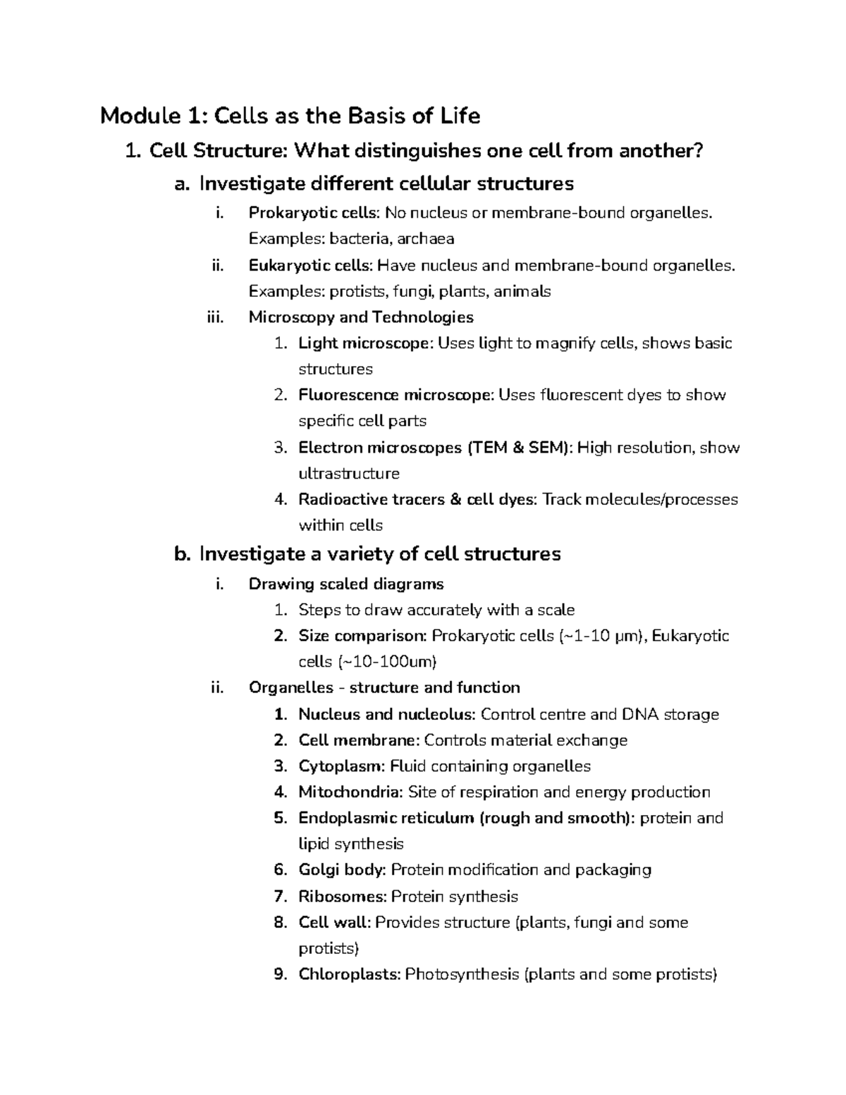 Module 1: Cells as the Basis of Life - Structure and Function - Studocu