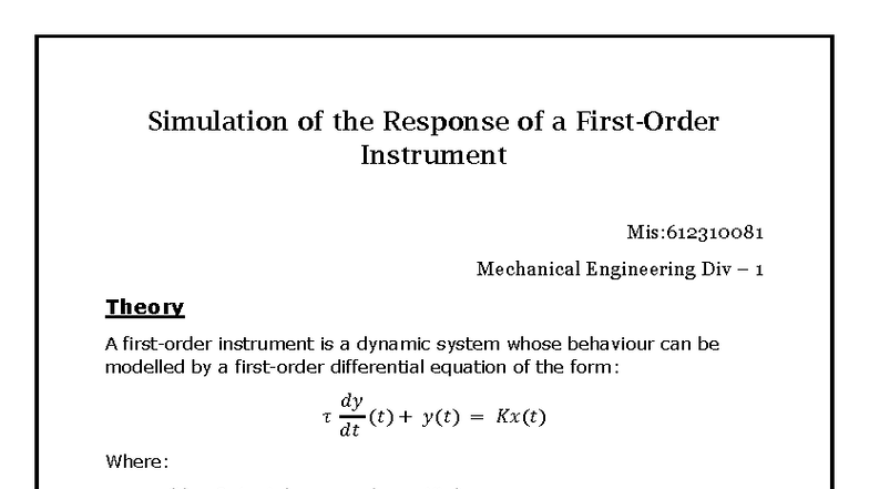 Simulation of Instrument Response in ME Div 1 (MIS:612310081) - Studocu