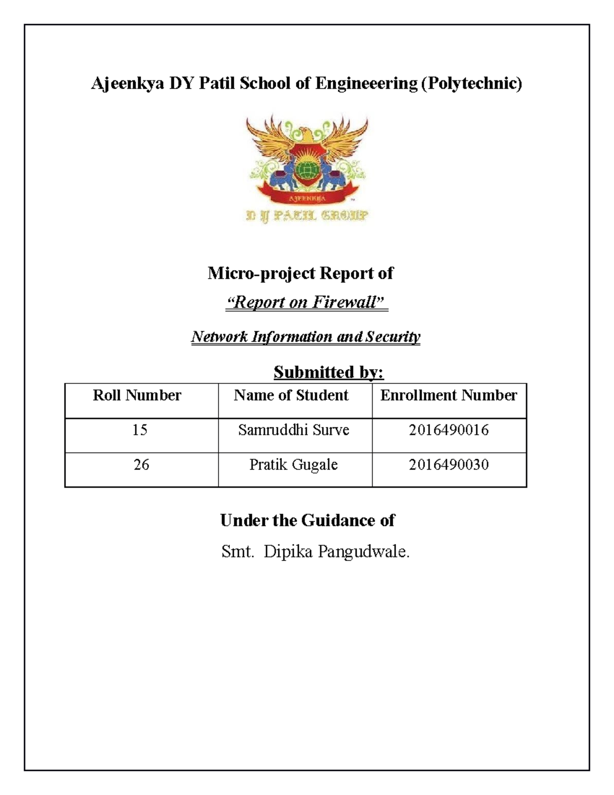 NIS-1 - Ajeenkya DY Patil School of Engineeering (Polytechnic) Micro ...