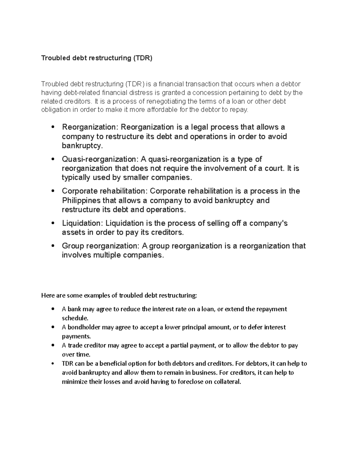 Troubled Debt Restructuring (TDR): Concepts and Examples Explained ...