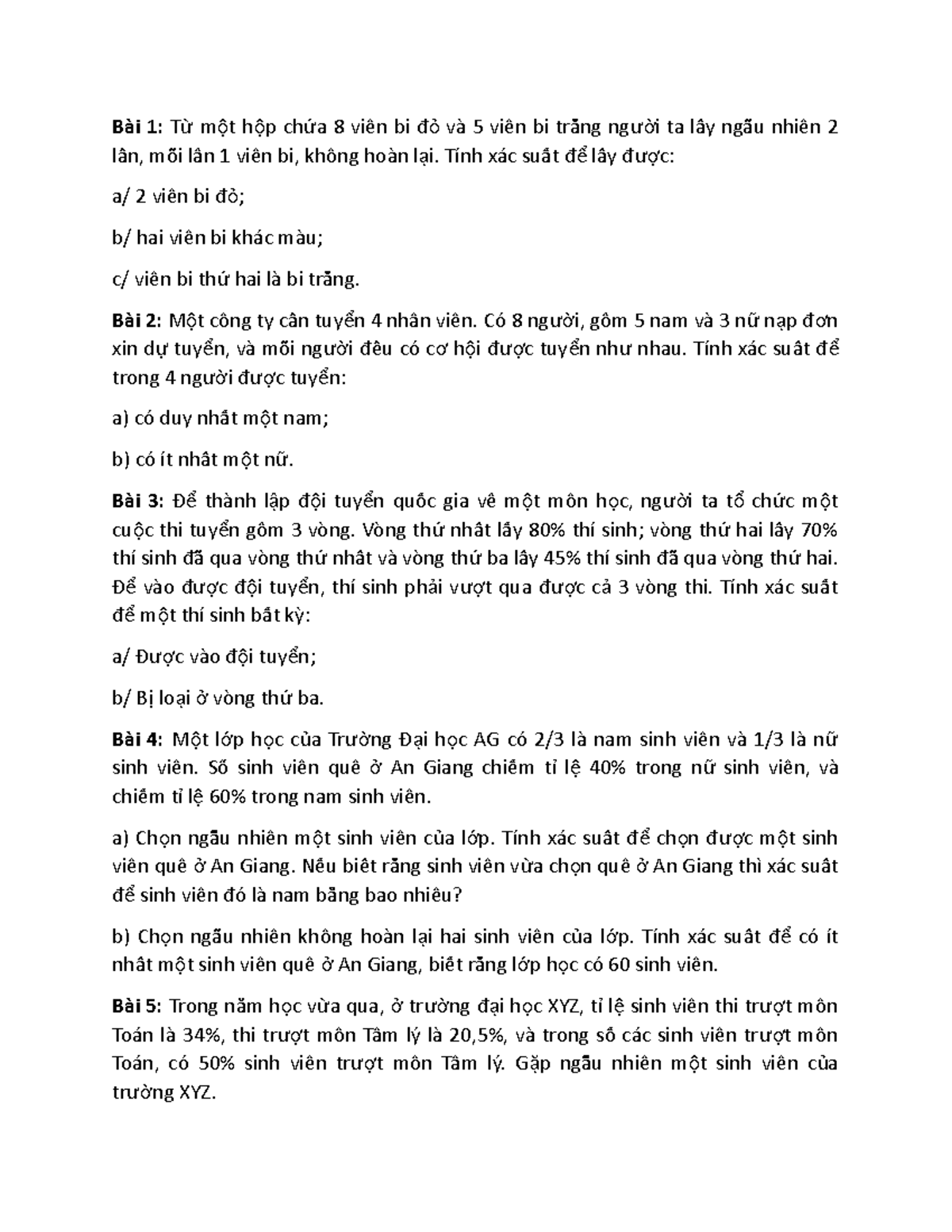 Bài gửi sv - dfdfdfdfd - Bài 1: T ừ m t h p chộ ộ ứa 8 viên bi đ ỏ và 5 ...