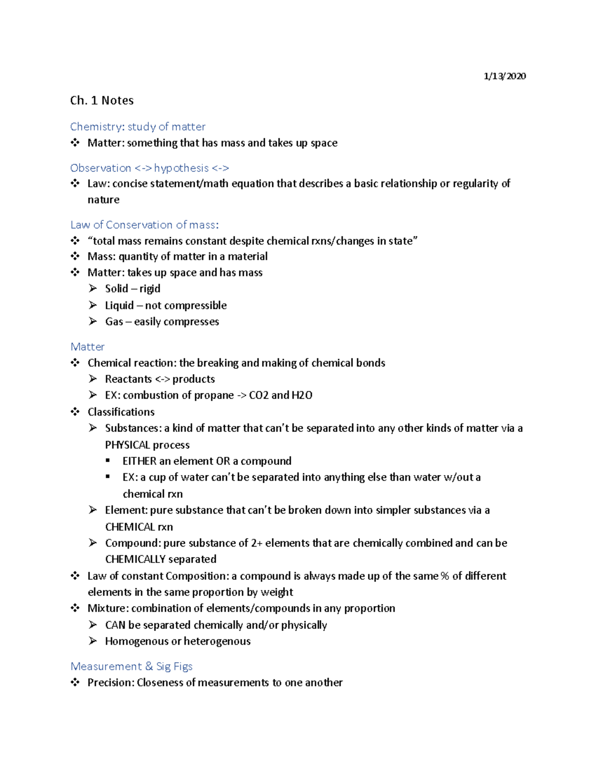 Chemistry 101: Chapter 1 Lecture & Textbook Study Notes - Studocu