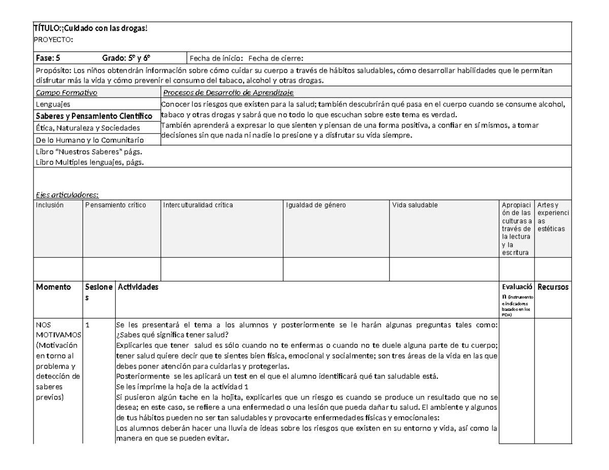 LAS Drogas: Prevención y Conciencia en 5° y 6° Grado - Document Preview