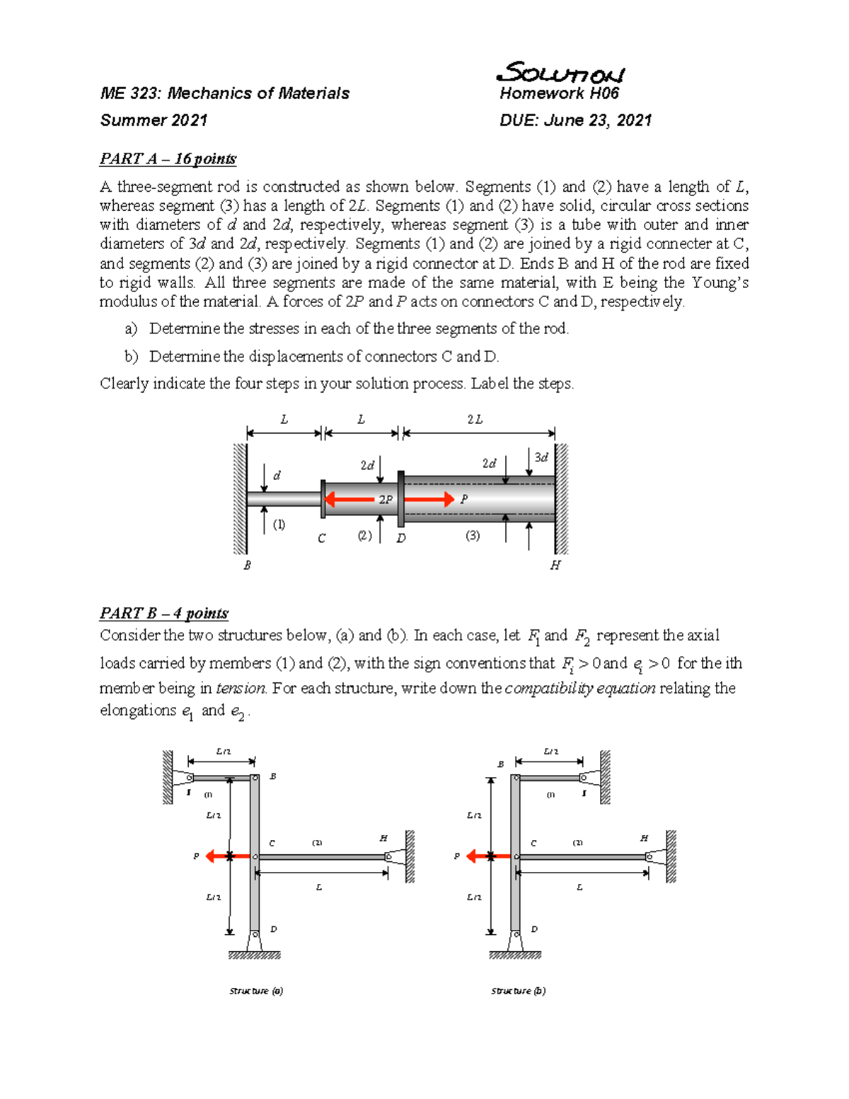 ME 323: Mechanics of Materials Homework H06 Solutions Summer 2021 - Studocu