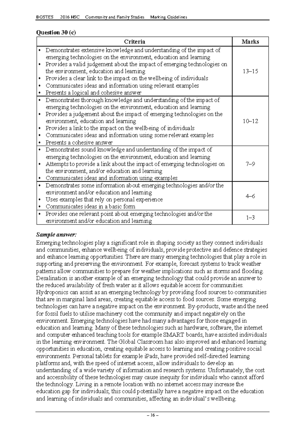 2016 HSC CFS Marking Guidelines Q30(c) - Emerging Tech Impact Analysis ...
