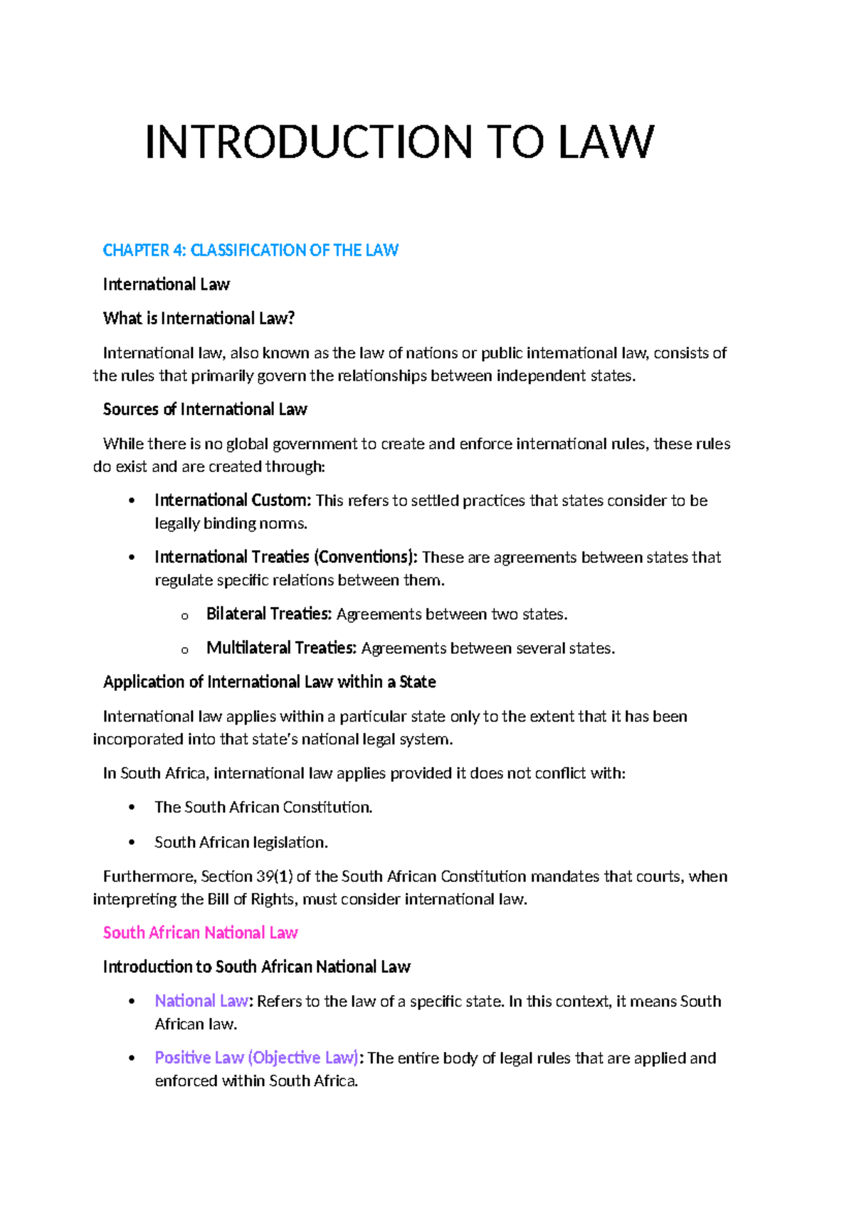 LAW 101: Overview of South African Law - Chapter 4 Insights - Studocu