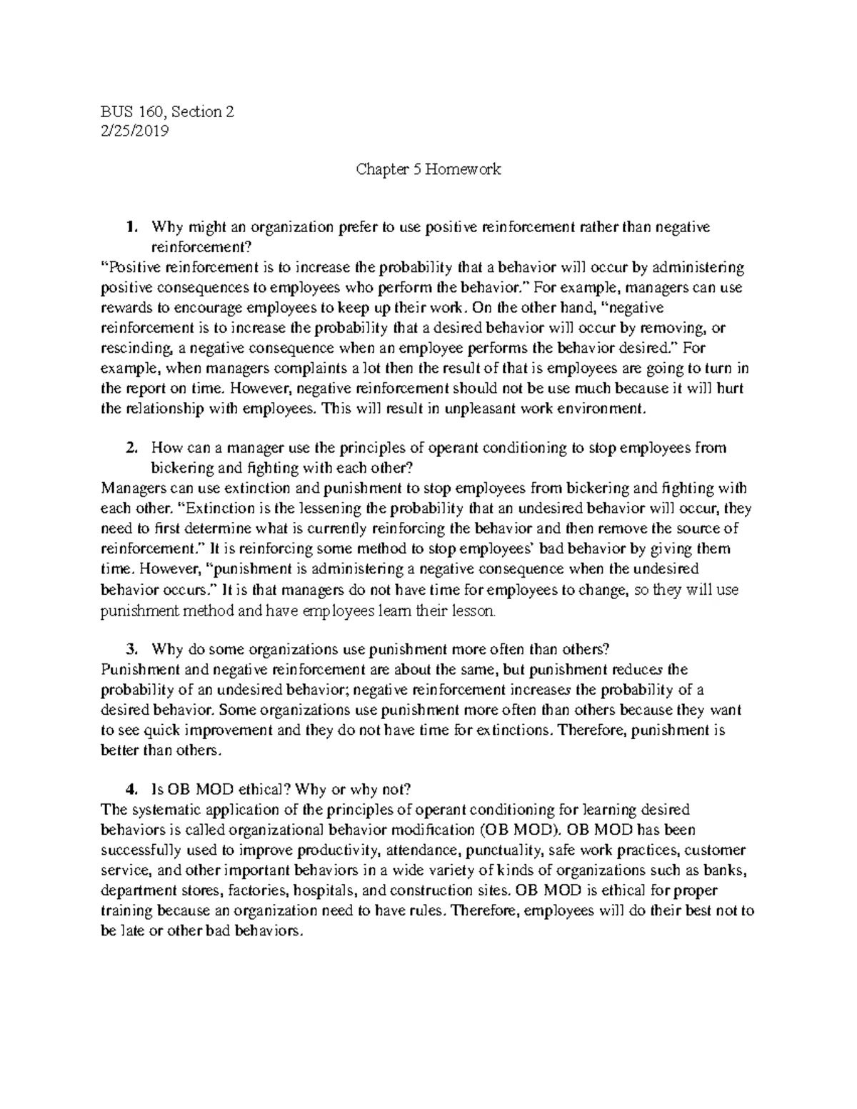 Chapter 8 Homework - Assignment for this class. - BUS 160 3/11/ Chapter ...
