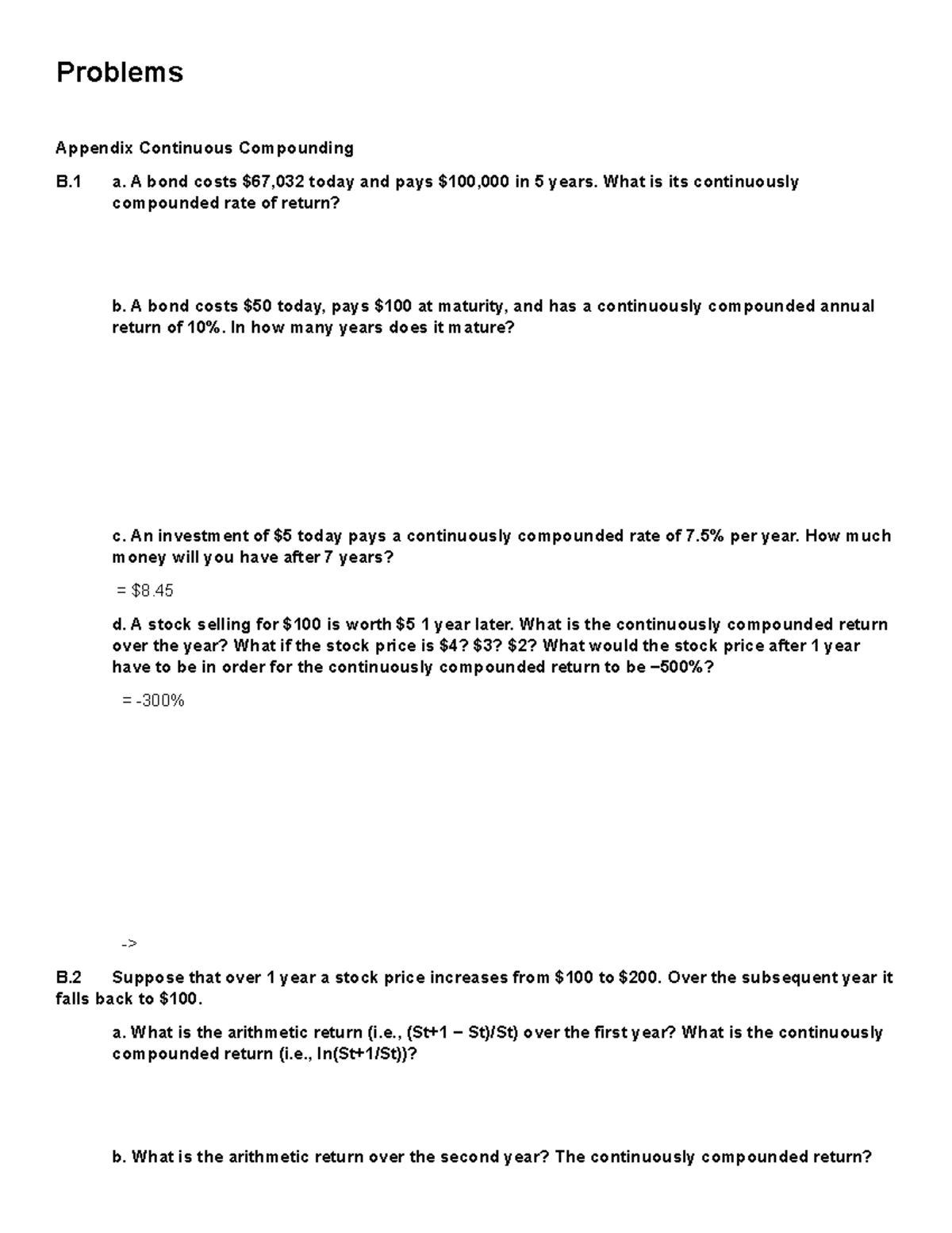 End of Chapter Questions: Continuous Compounding Appendix 1 - Studeersnel