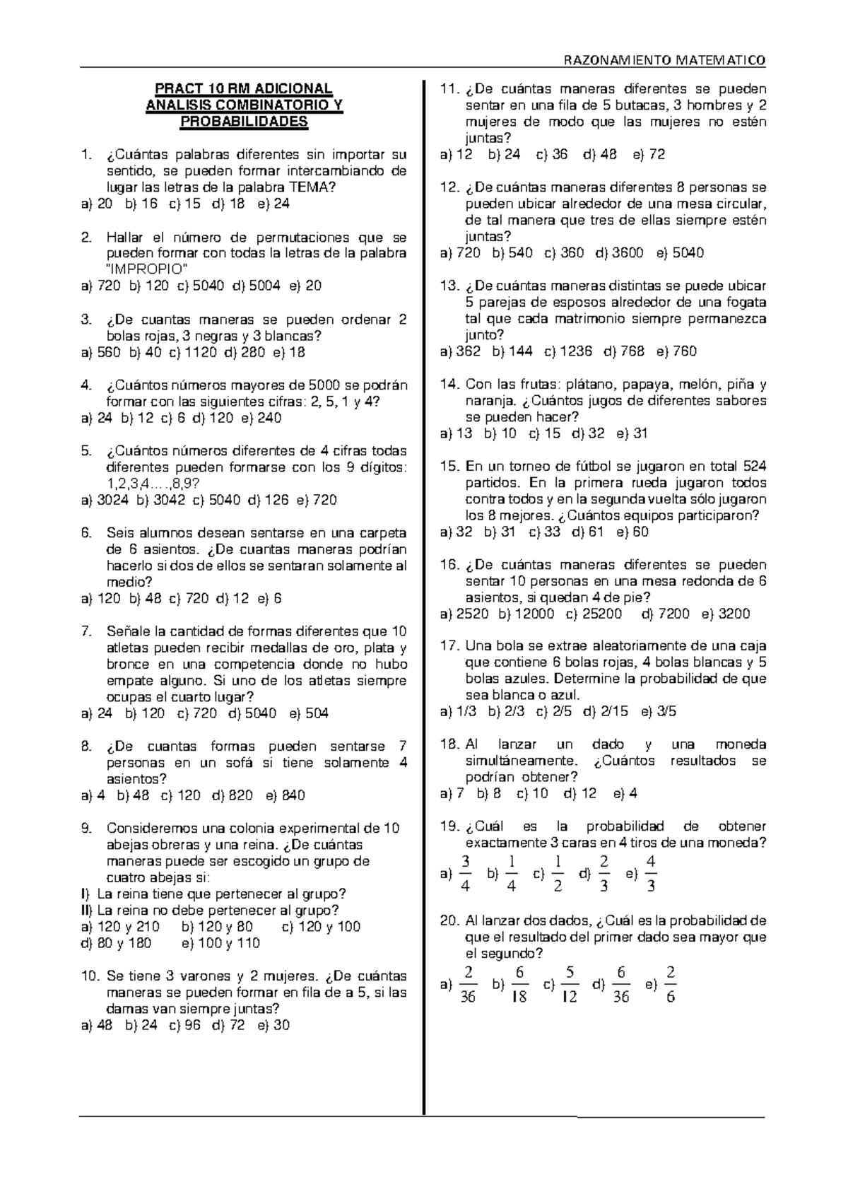 Pract 10 RM Adicional, Analisis Combinatorio Y Probabilidades ...
