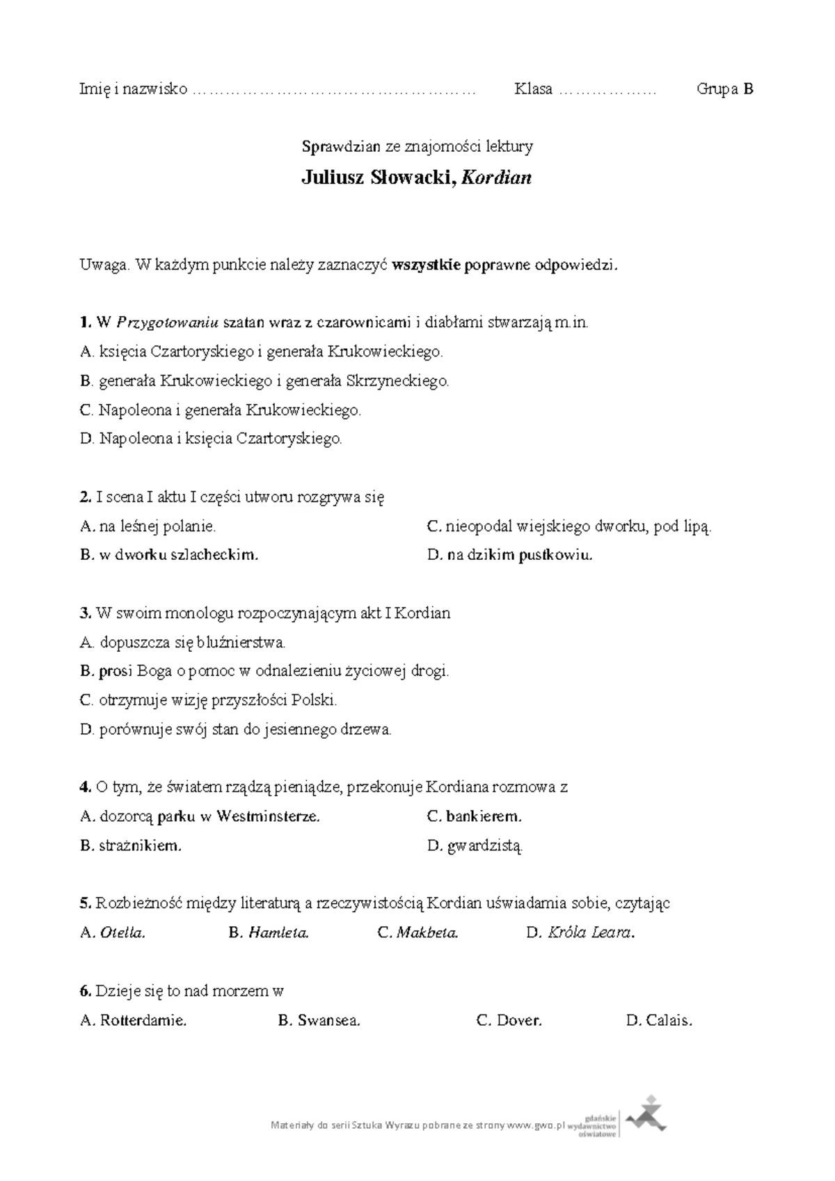 Sprawdzian Z Dzialu Schule And Ausbildung Wsip www.studocu.com