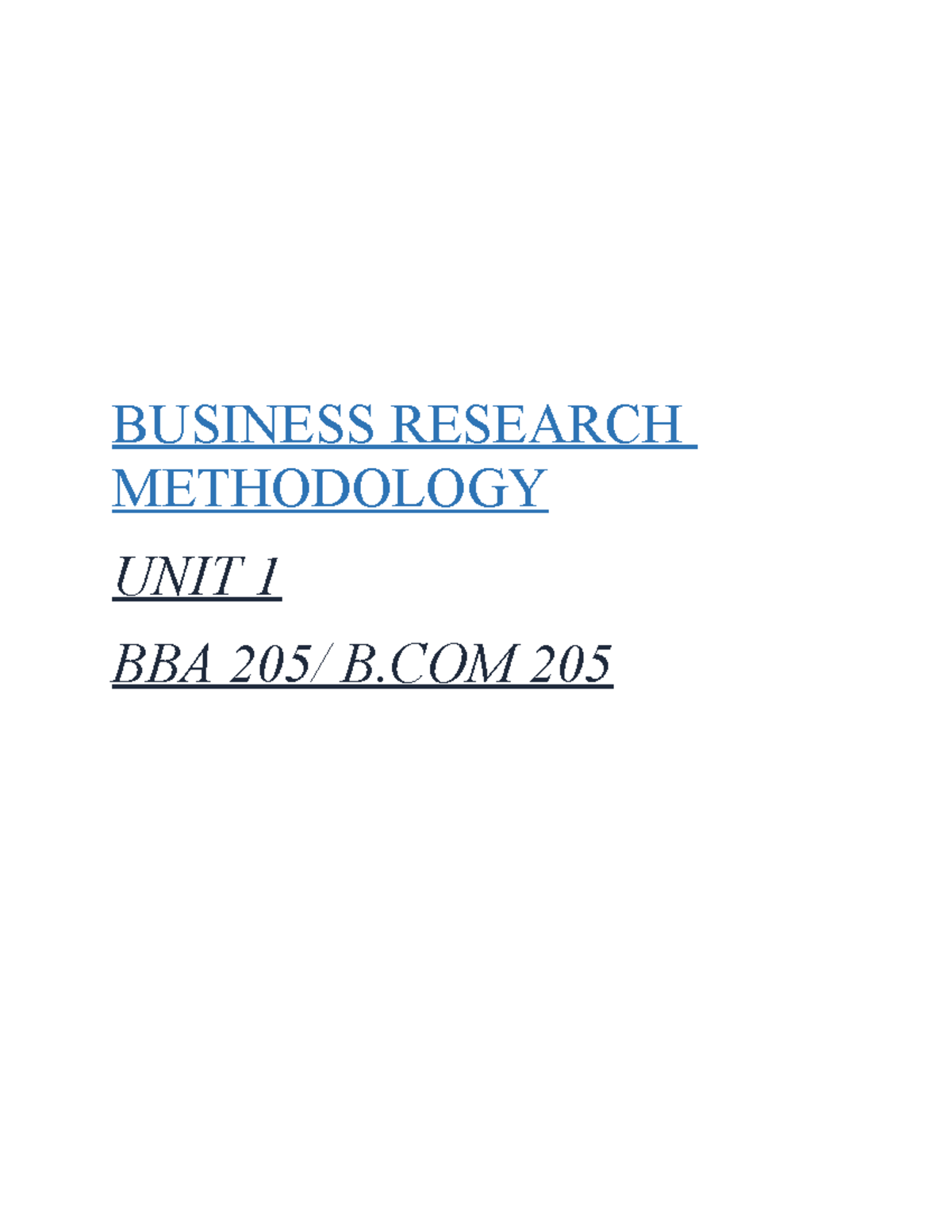 BRM UNIT 1: Introduction to Business Research Methodology - Studocu