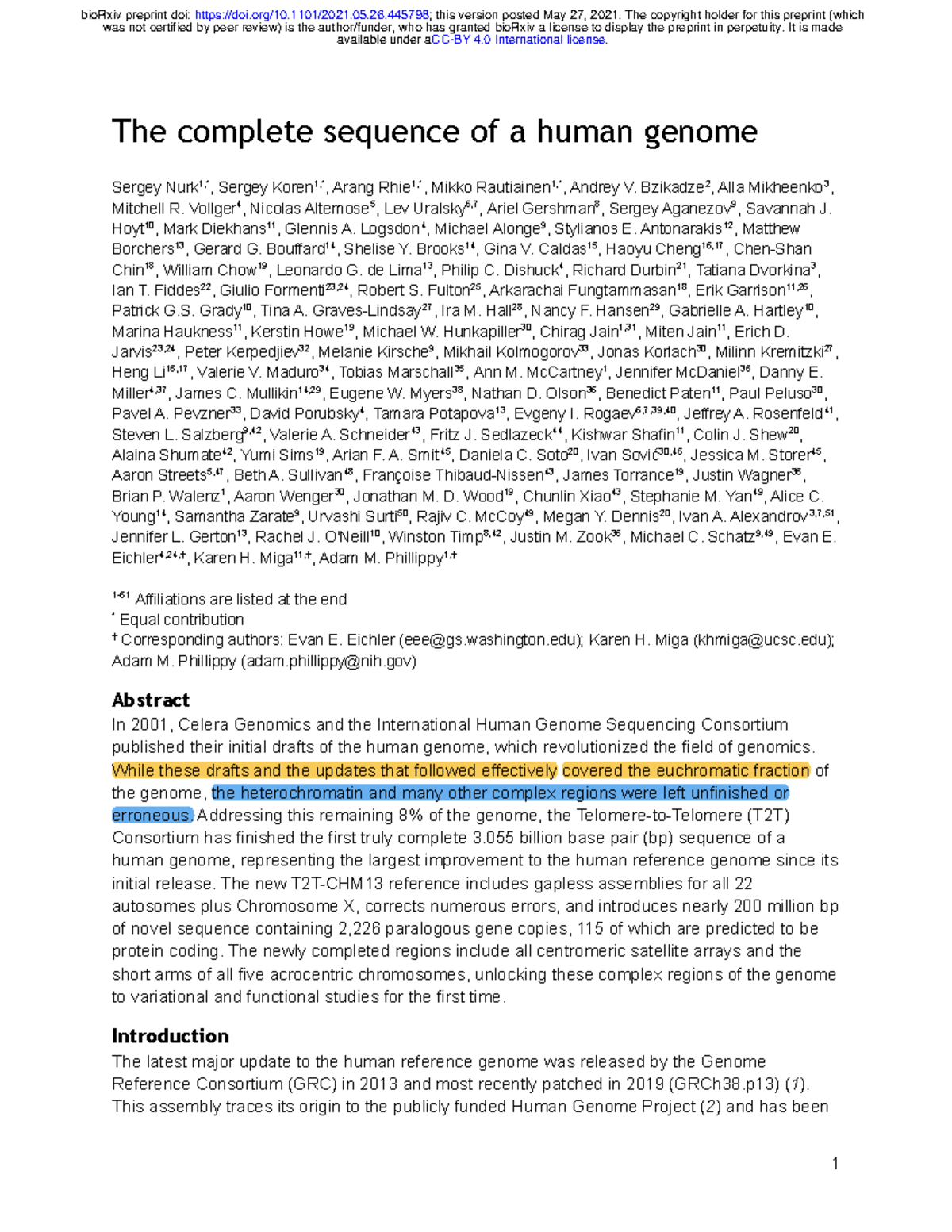 Complete Sequence of a Human Genome (2021) - bioRxiv Preprint - Studocu