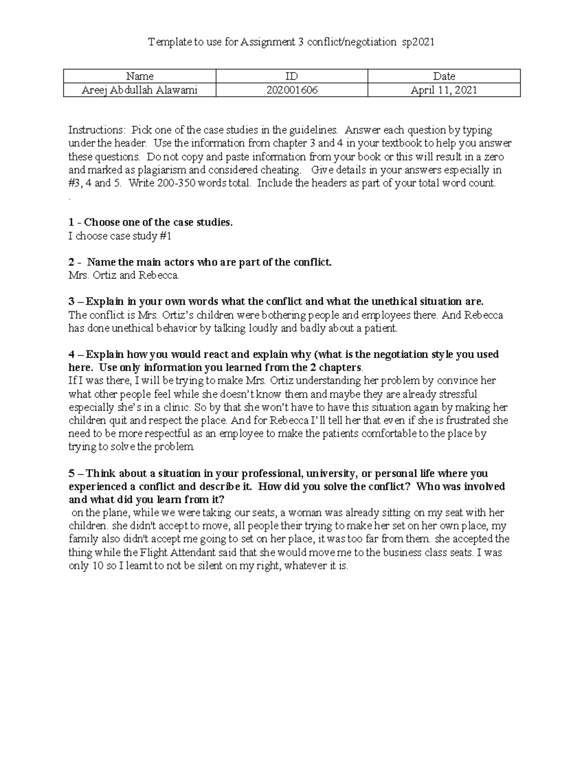Assignment 3 Template: Conflict/Negotiation Case Study (PD&C) - Studocu