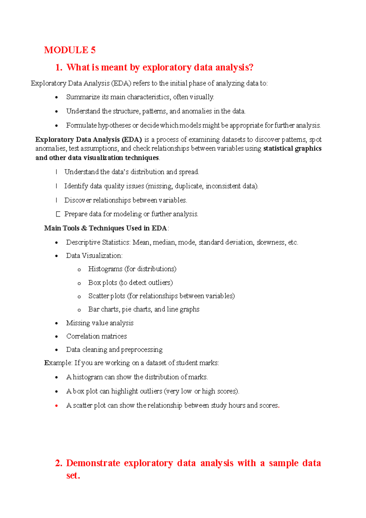 Module 5: Key Concepts in Exploratory Data Analysis (EDA) - Studocu
