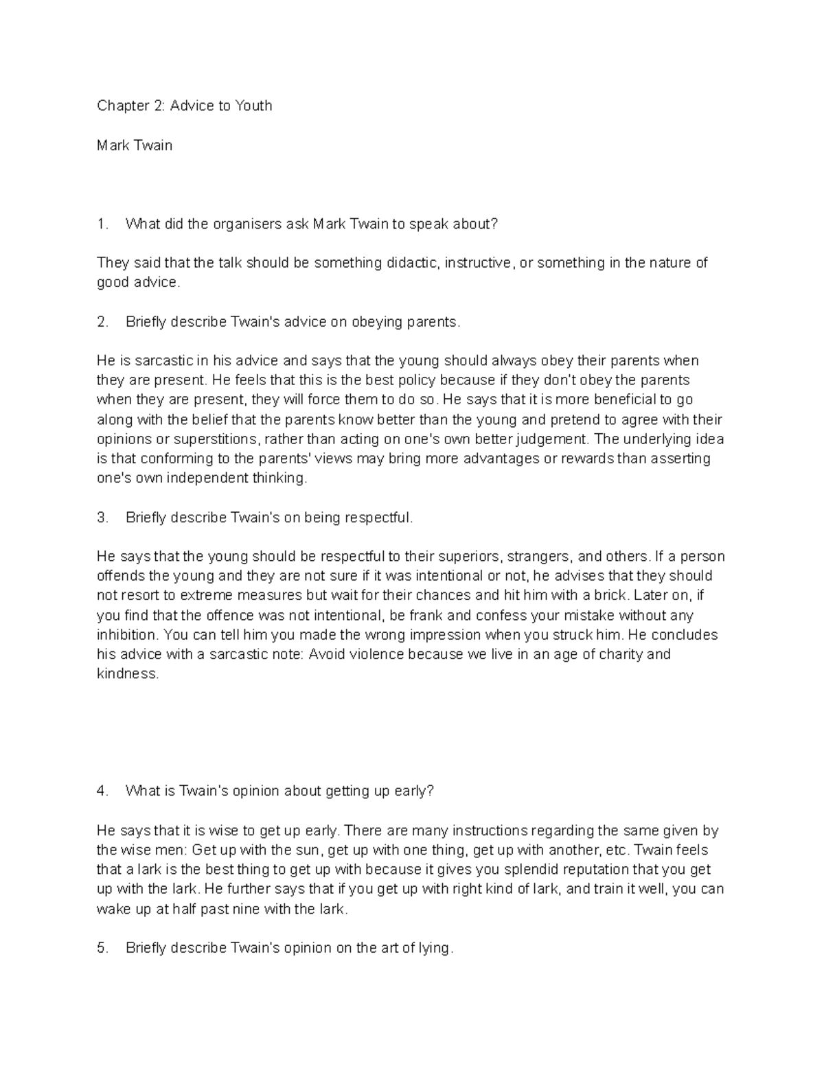 Advice to Youth: Insights and Reflections - Chapter 2 Analysis - Studocu