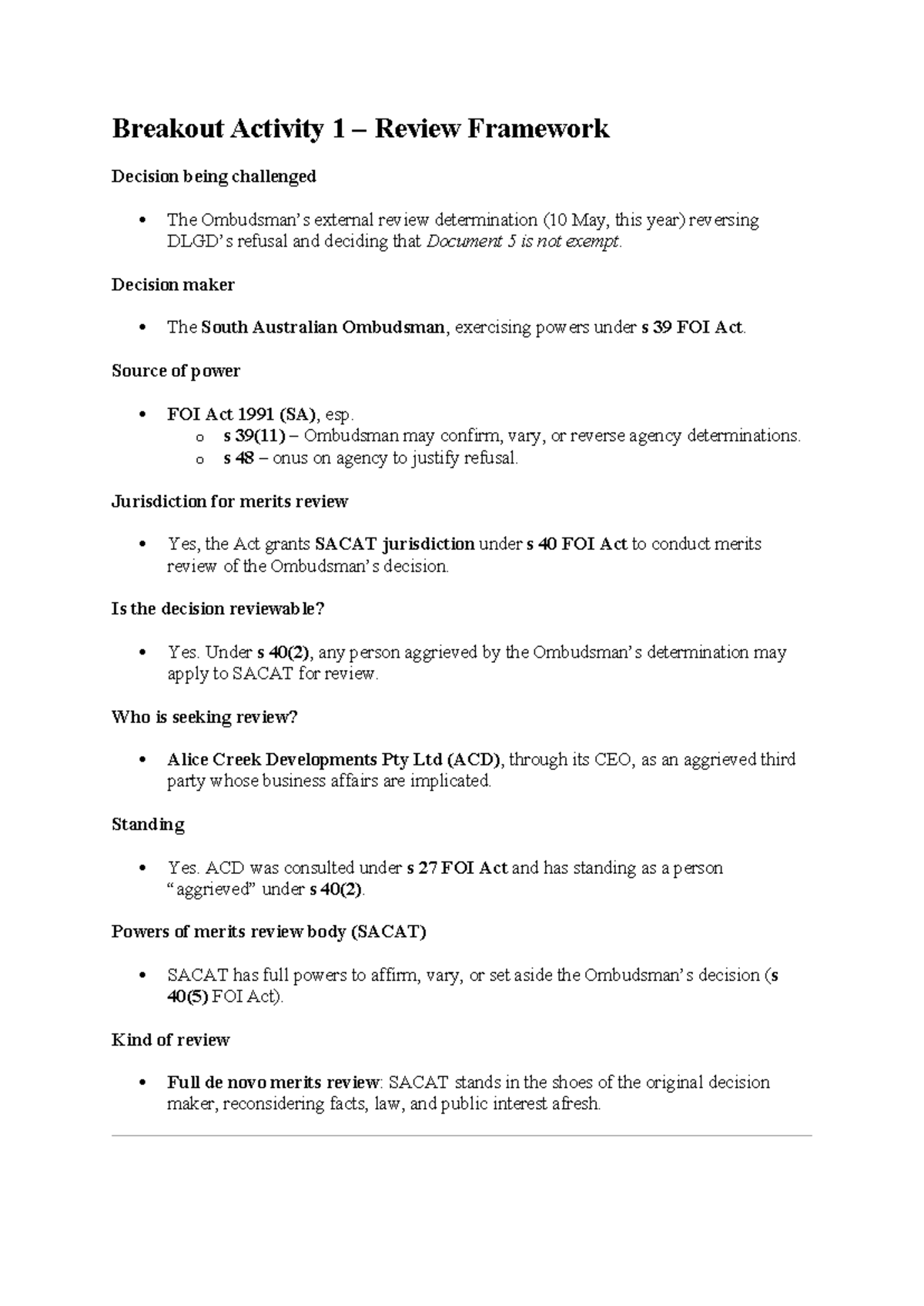 Sem3 - Breakout Activity 1 Review Framework & ACD Arguments Summary ...