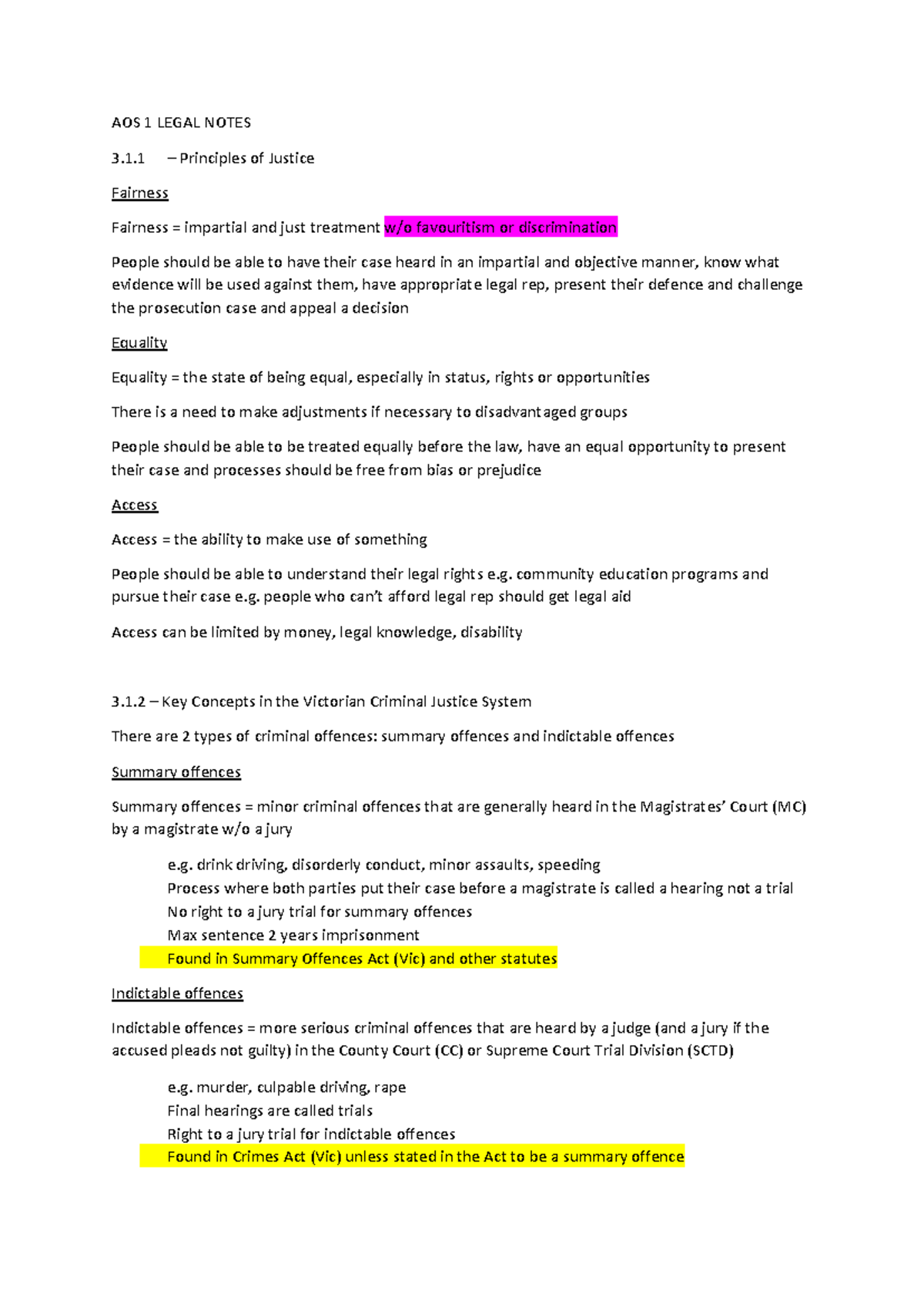 AOS 1 Legal Notes: Principles of Justice and Criminal Justice System ...
