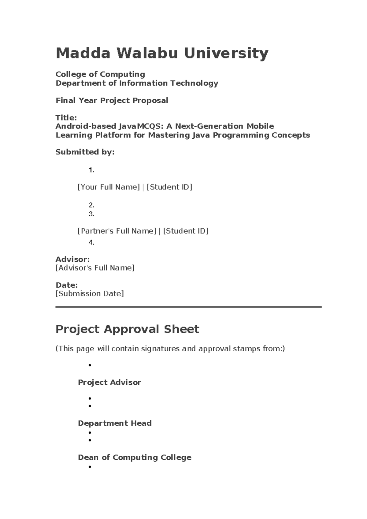Final Year Project Proposal: Android-based Java MCQs for IT4201 ...