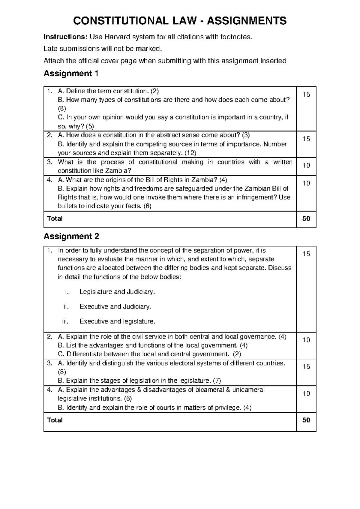 Constitutional Law Assignments - Key Concepts & Questions (LAW 101 ...