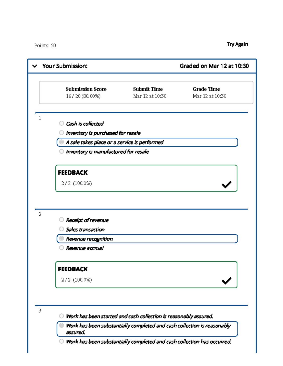 Wk 1 – Topic 1 Revenue Recognition Quick Check Revision — ACC 291 T ...