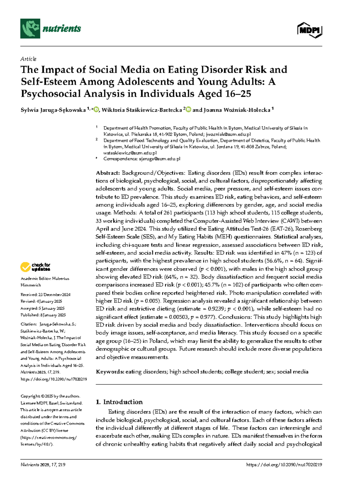 Nutrients 2025: The Impact of Social Media on Eating Disorders in Youth ...