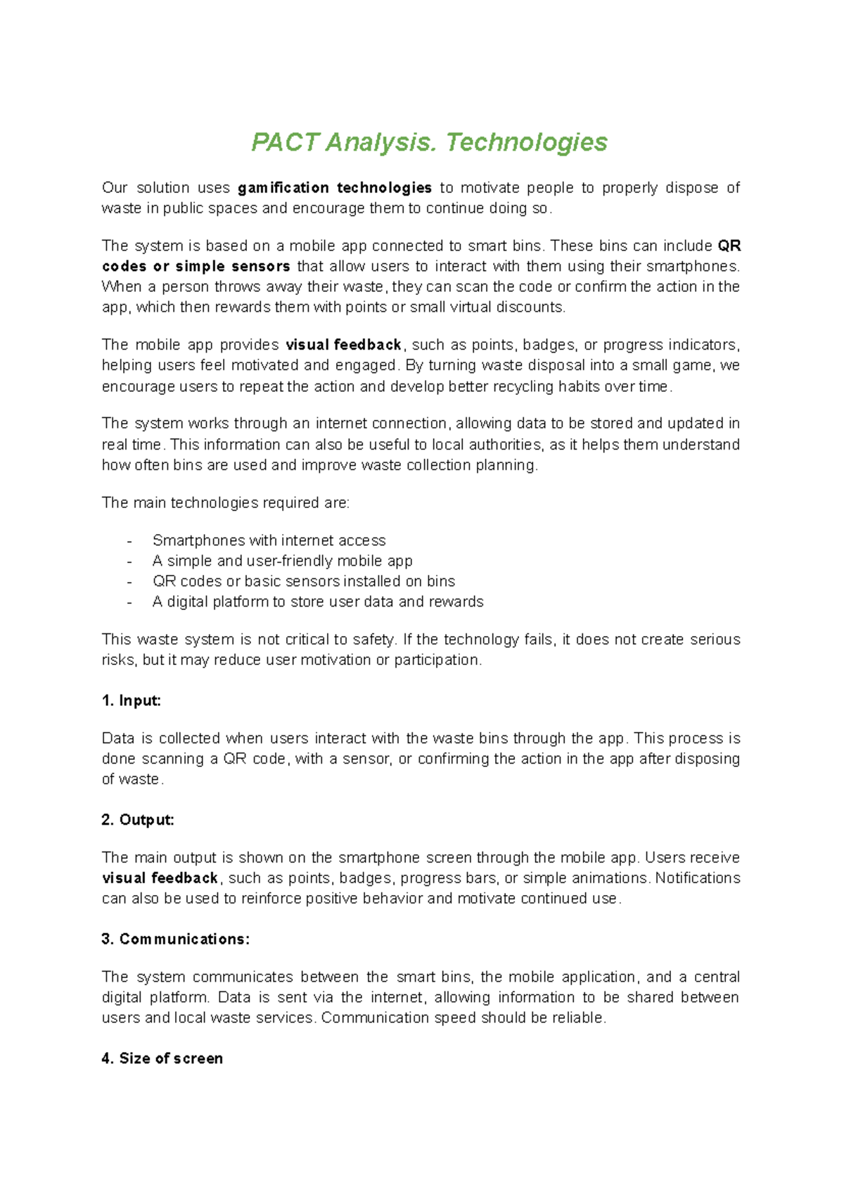 PACT Analysis – Gamification Technologies for Waste Disposal - Studocu