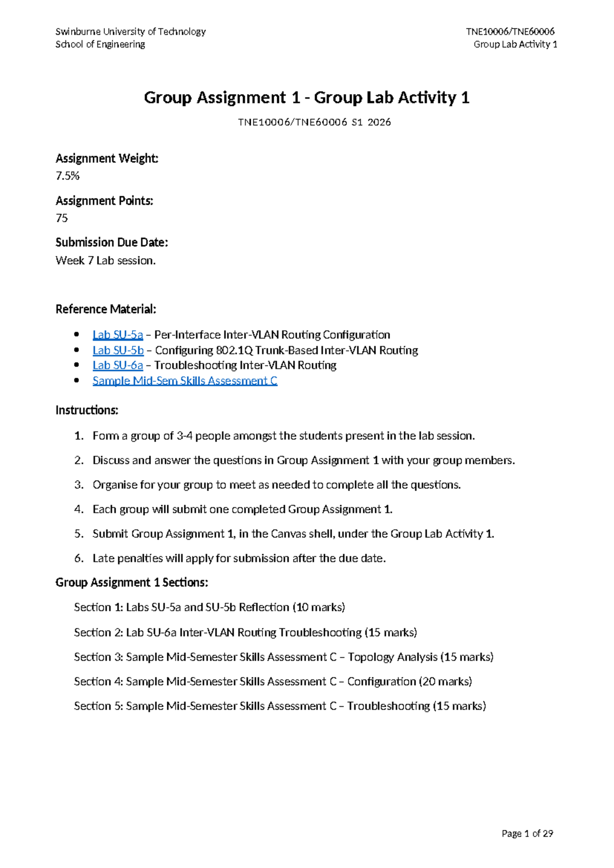 Group Assignment 1: Lab Activity 1 - Routing & VLANs S1 2026 - Studocu