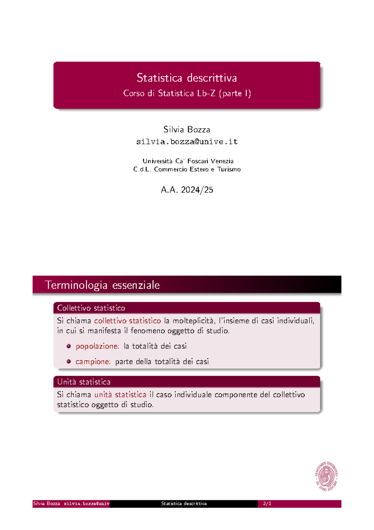 Statistica Descrittiva - Corso Lb-Z Lezione 1 (A. 2024) - Studocu