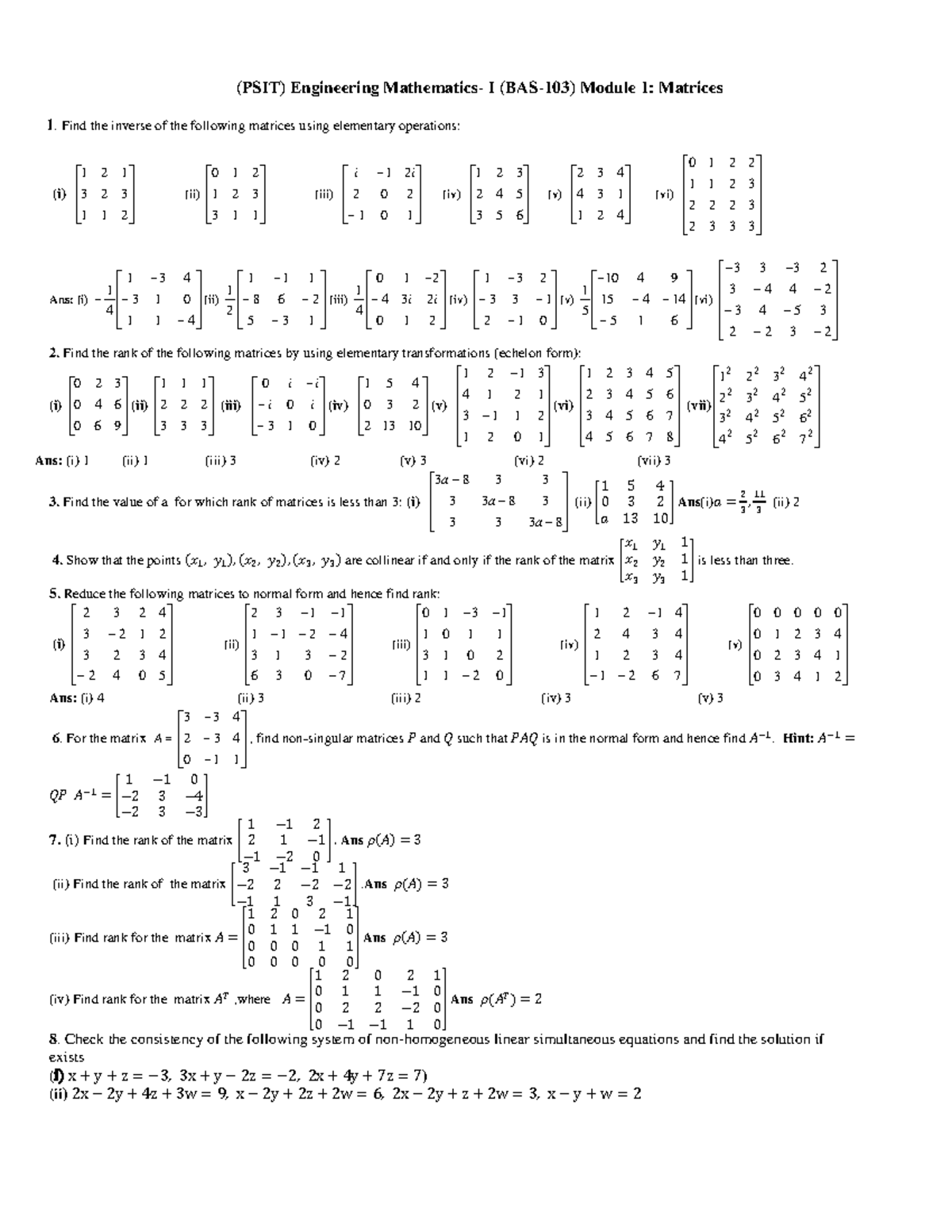Unit-1-BAS103 - Matrices & Rank Concepts Overview for BAS103 - Studocu