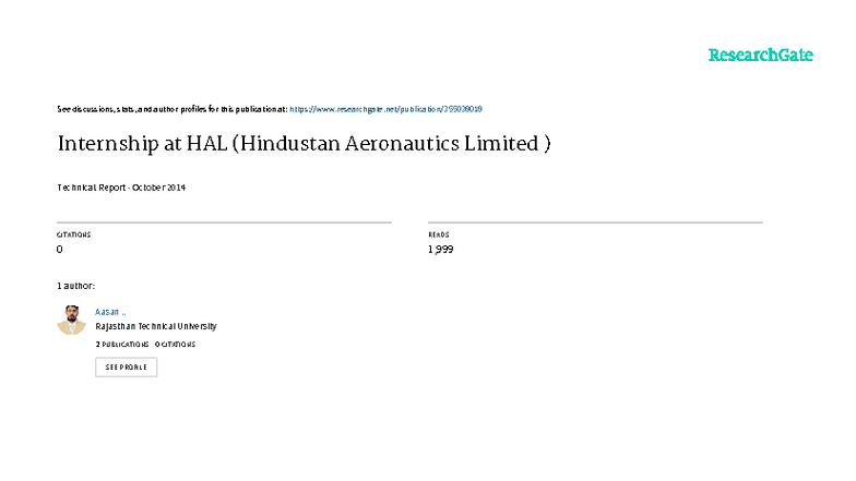 Internship Report at HAL (Hindustan Aeronautics Limited) - 6th Sem 2014 ...