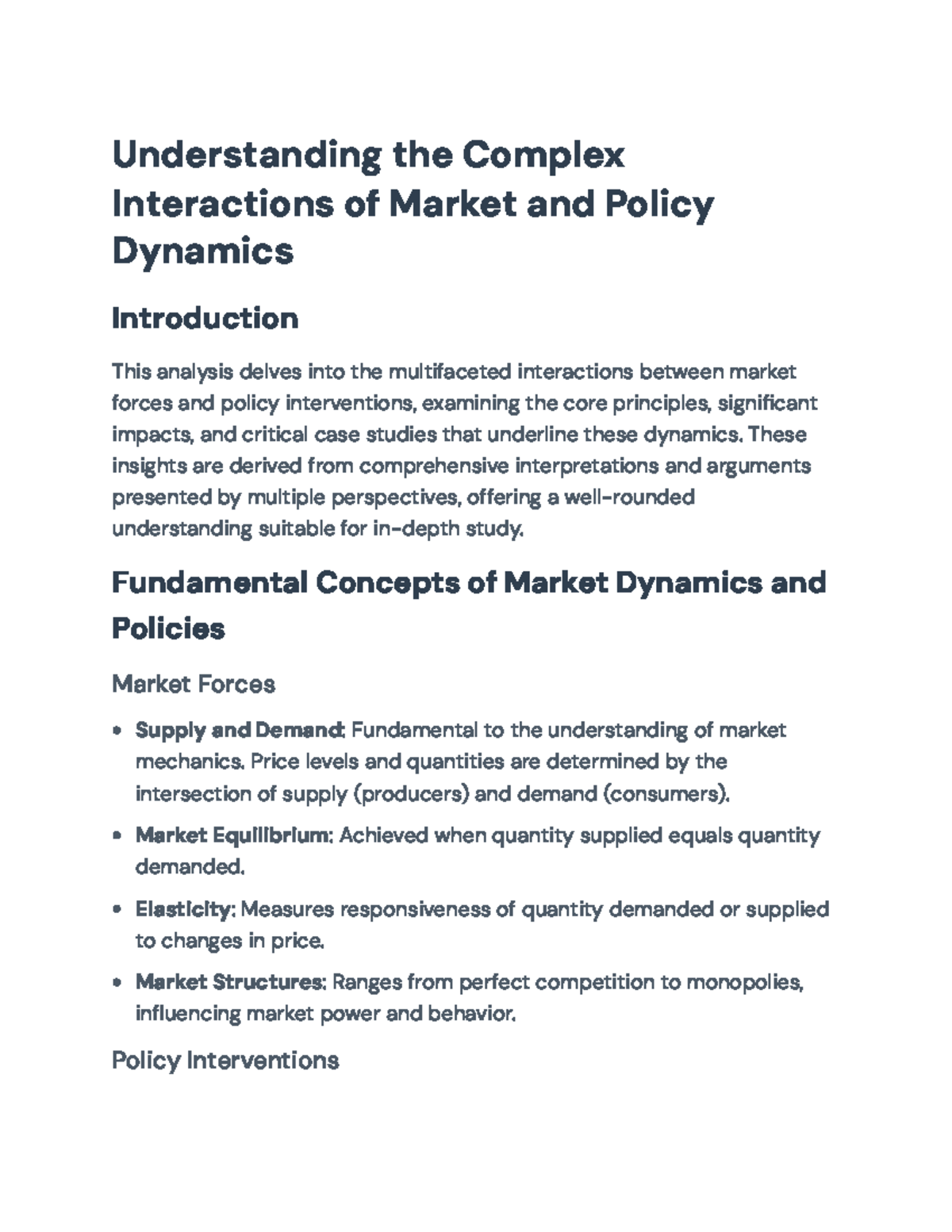 Market and Policy Dynamics: Understanding Their Interactions and ...