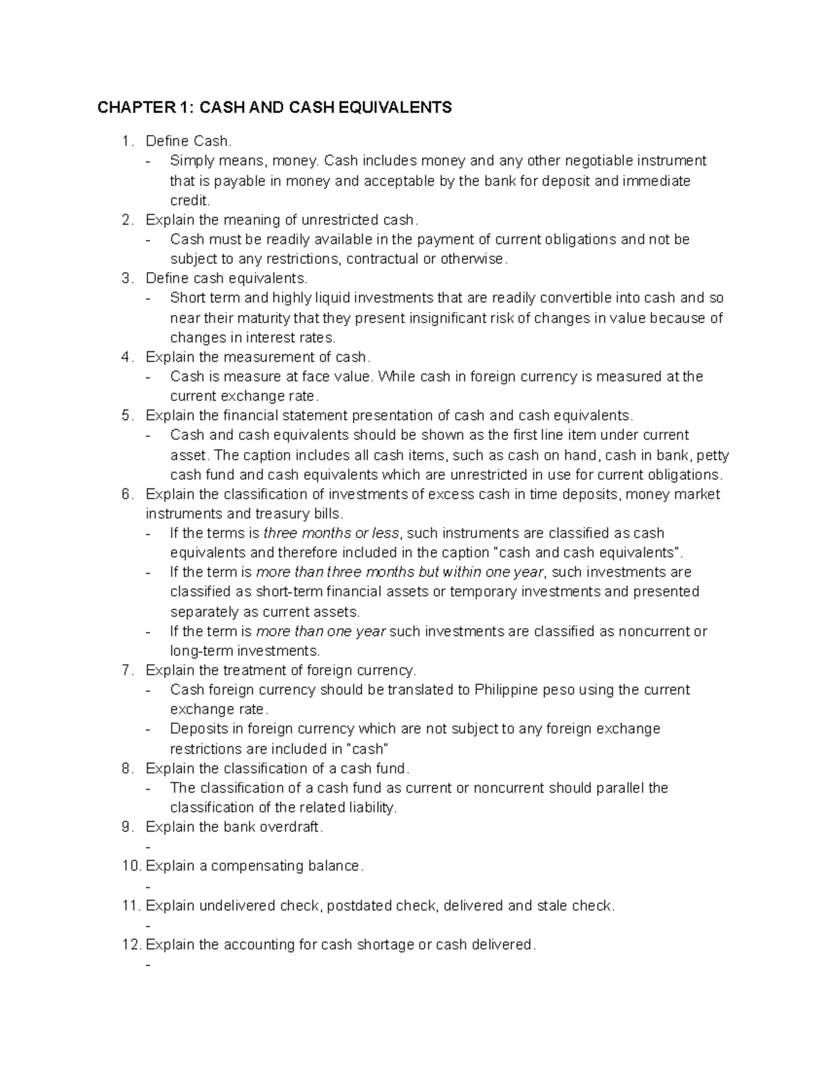 Inter a cc 1 - Chapter 1: Cash and Cash Equivalents Overview - Studocu
