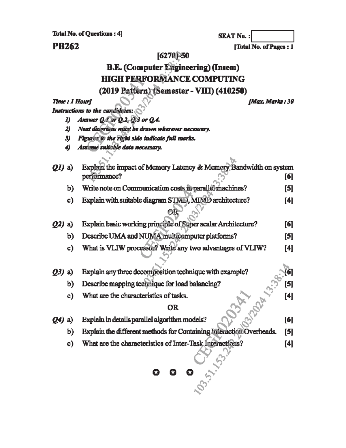 HPC Insem Exam March 2024 - B.E. Computer Engg (410250) - Studocu