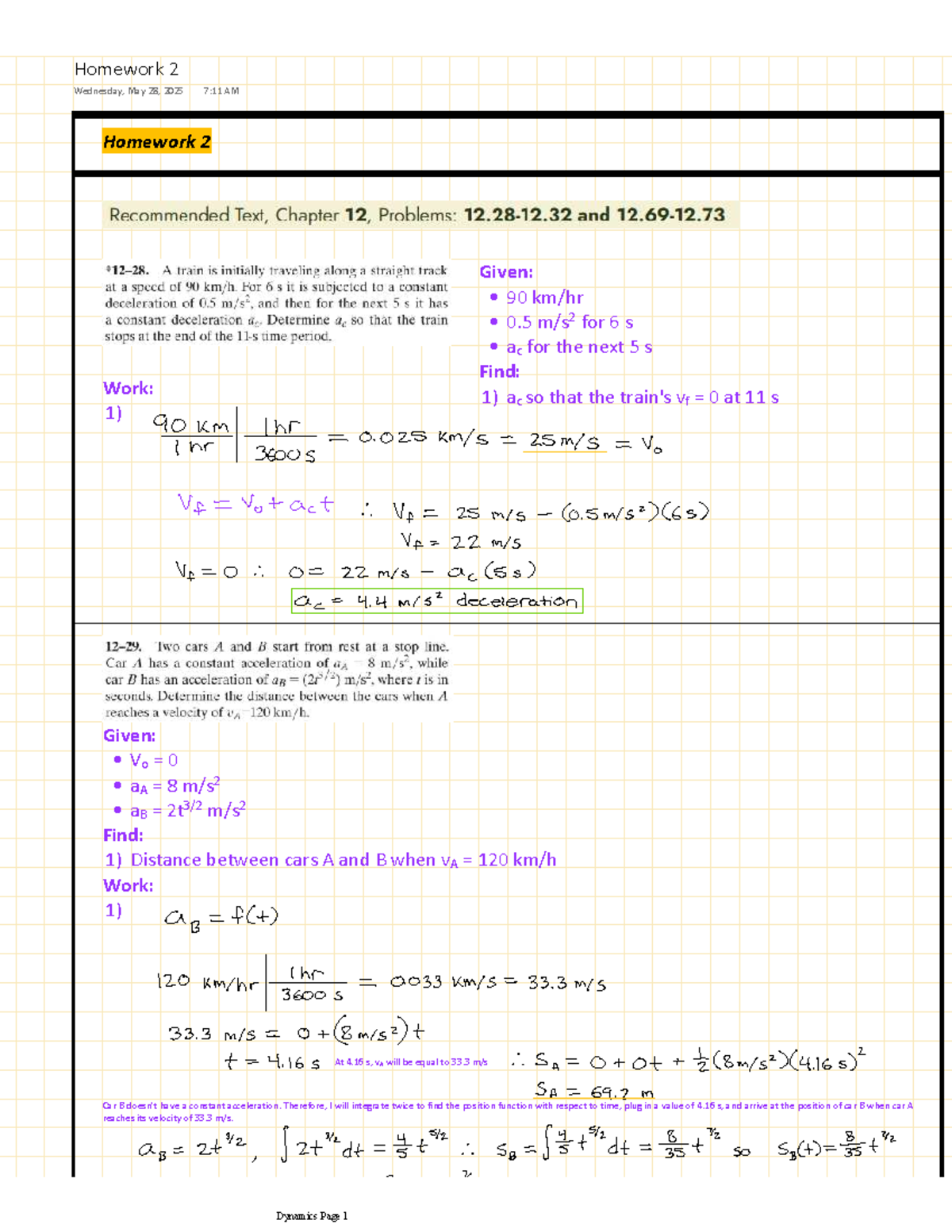 Homework 2: Dynamics Problems and Solutions - Studocu