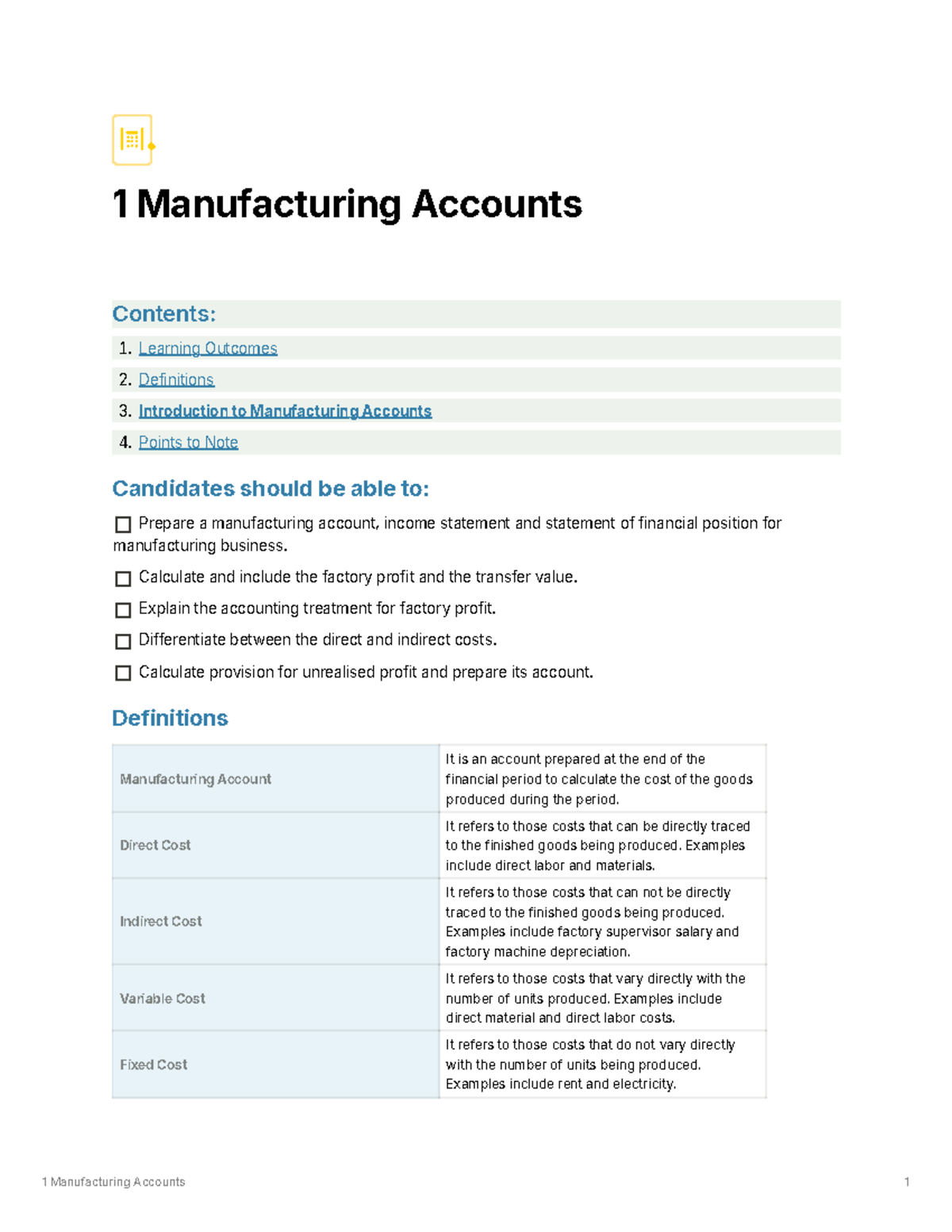 1-1 Manufacturing Accounts: Key Concepts and Preparation Techniques ...
