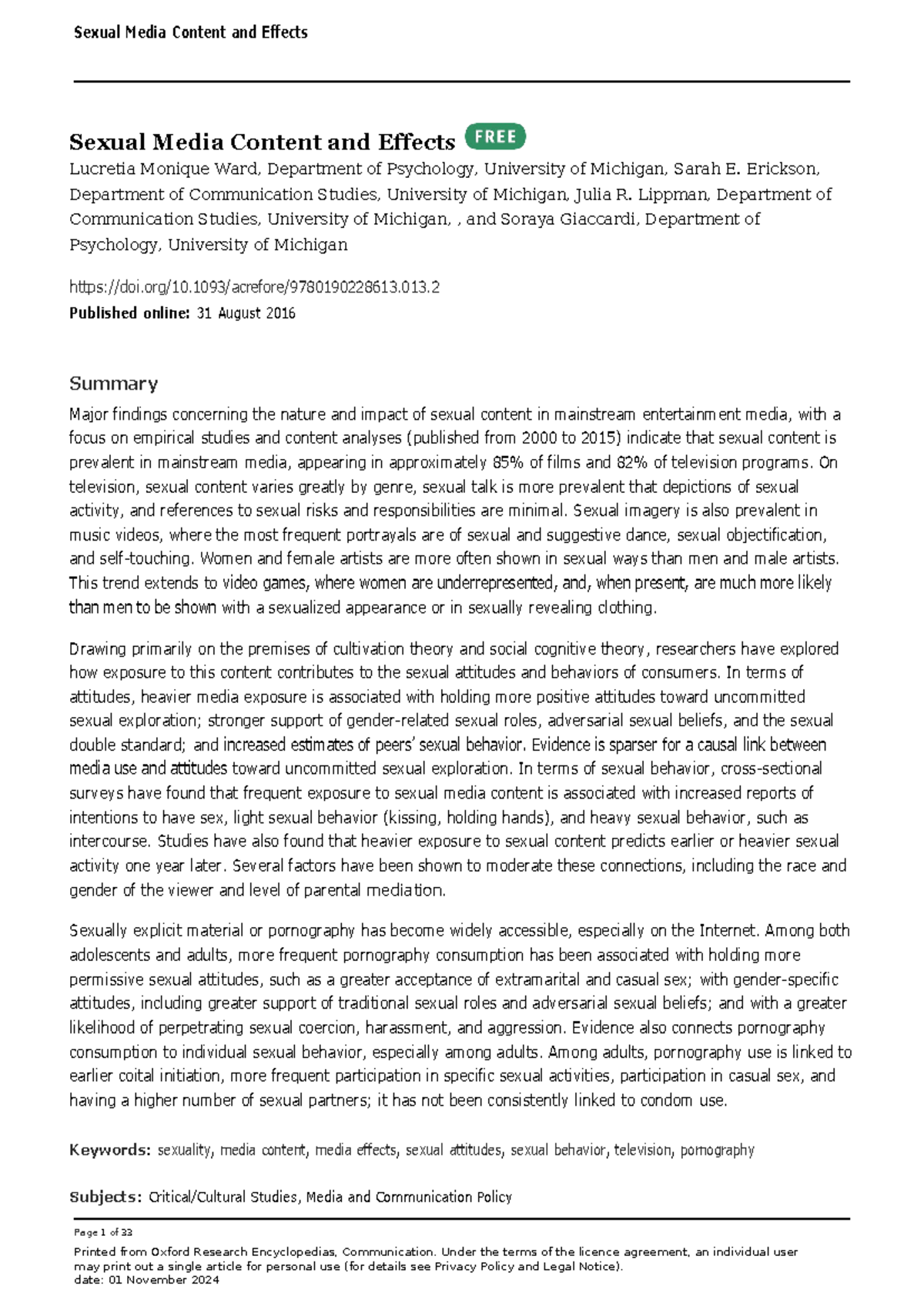 "PSY 302: Sexual Media Content and Its Effects on Attitudes and ...