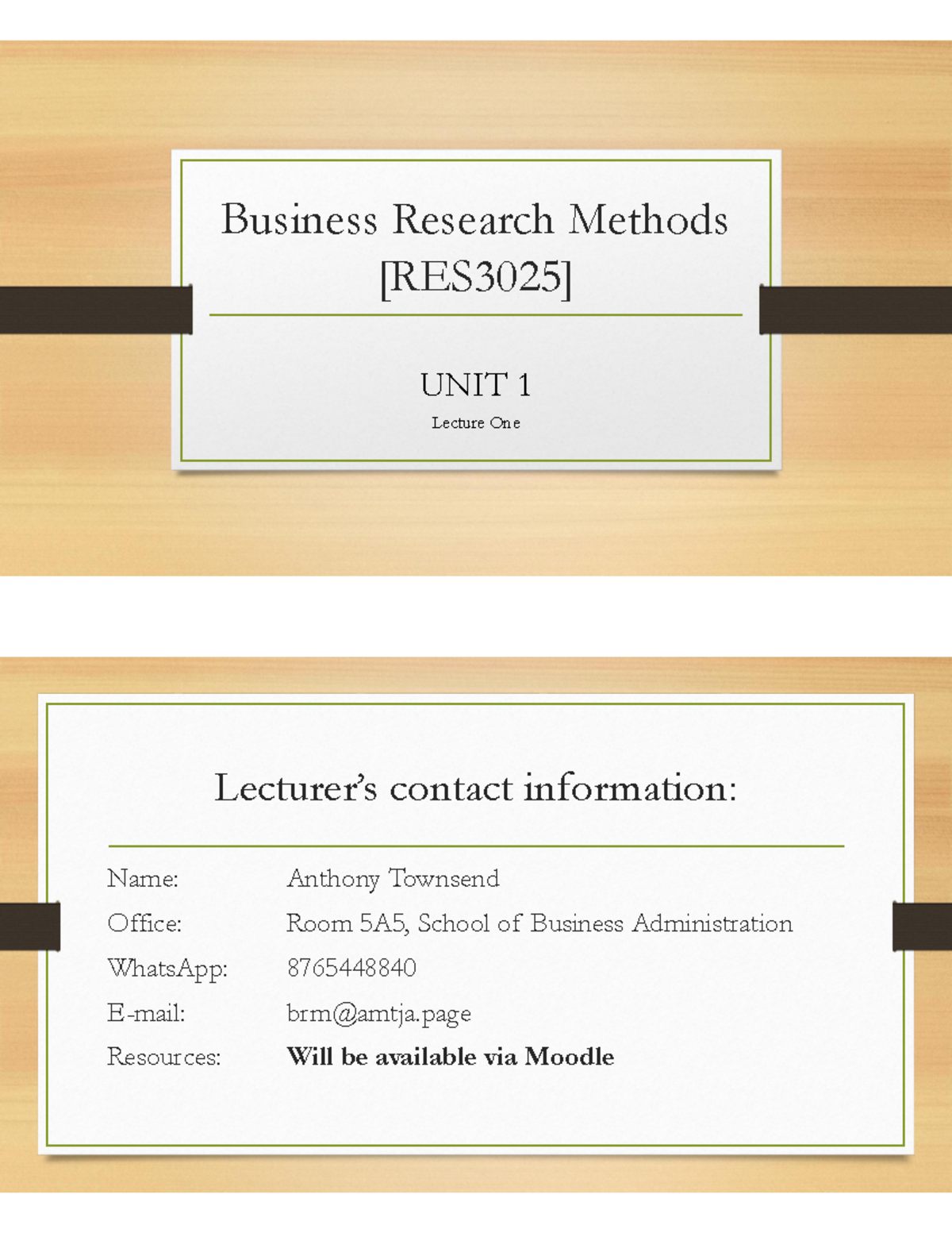 01.1Lecture 01 - Intro to Research in Business - UNIT 1 Lecture One ...