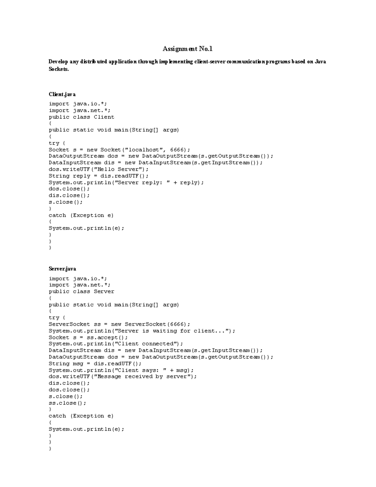 Assignment No.1: Java Sockets & Distributed App Development - Studocu
