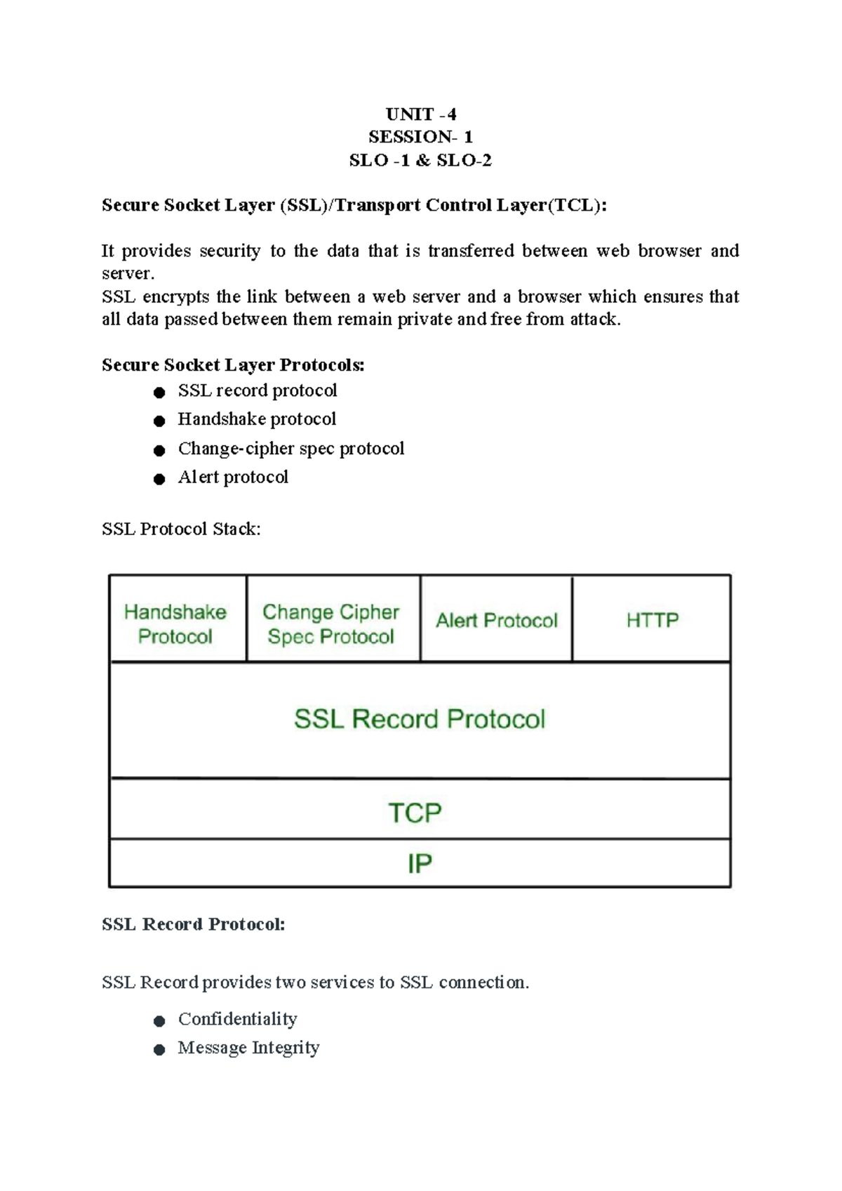Unit 4 Lecture Notes: Network Security and SSL/TLS Protocols - Studocu