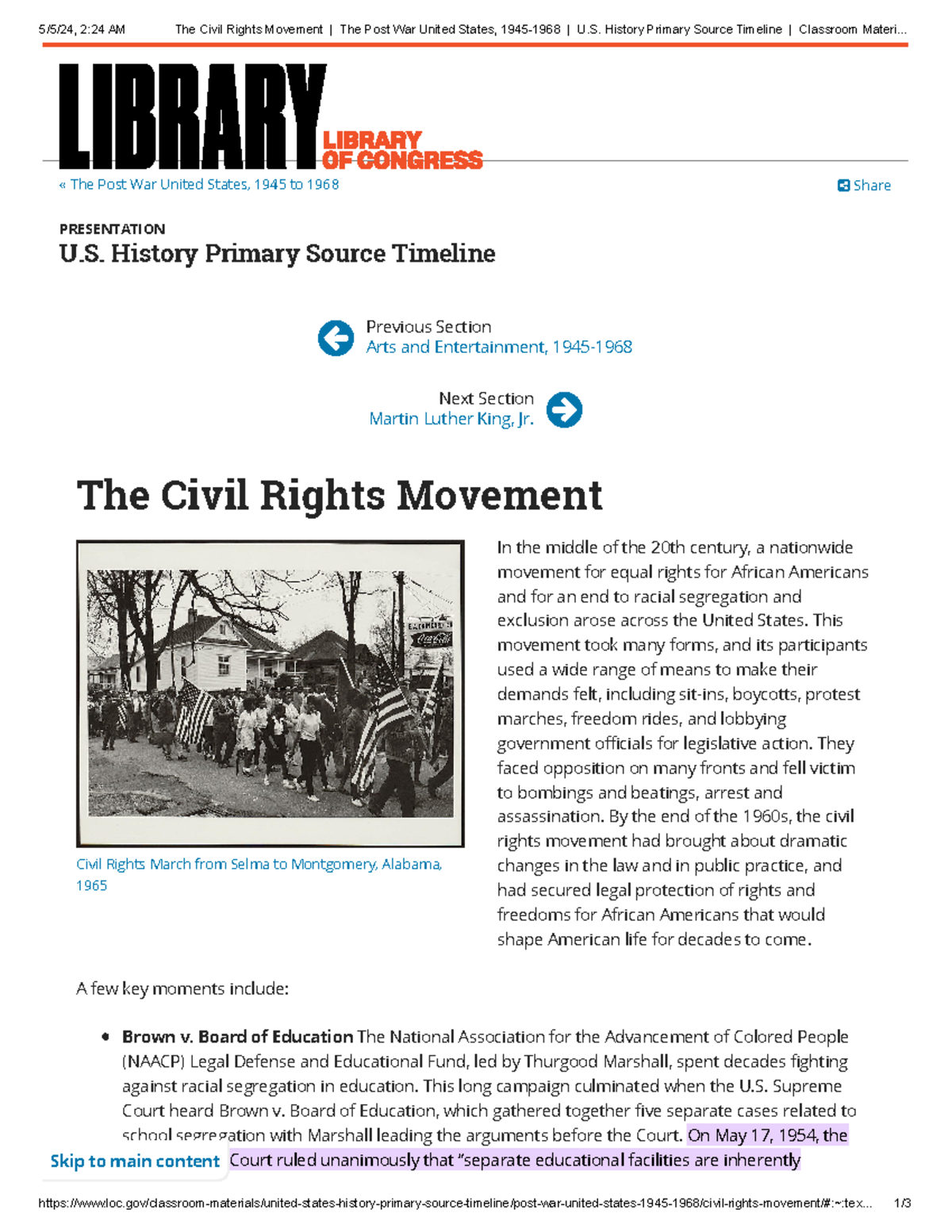 Civil Rights Movement: Key Events (1945-1968) | U.S. History Timeline ...