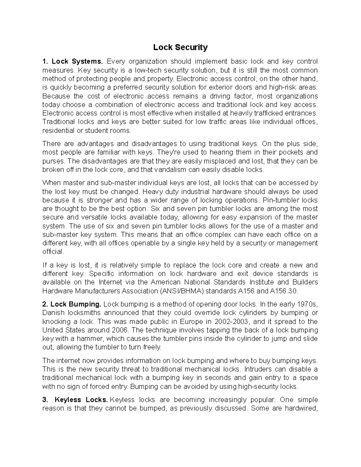 Lesson 9-2: Overview of Lock Security & Modern Access Control - Studocu