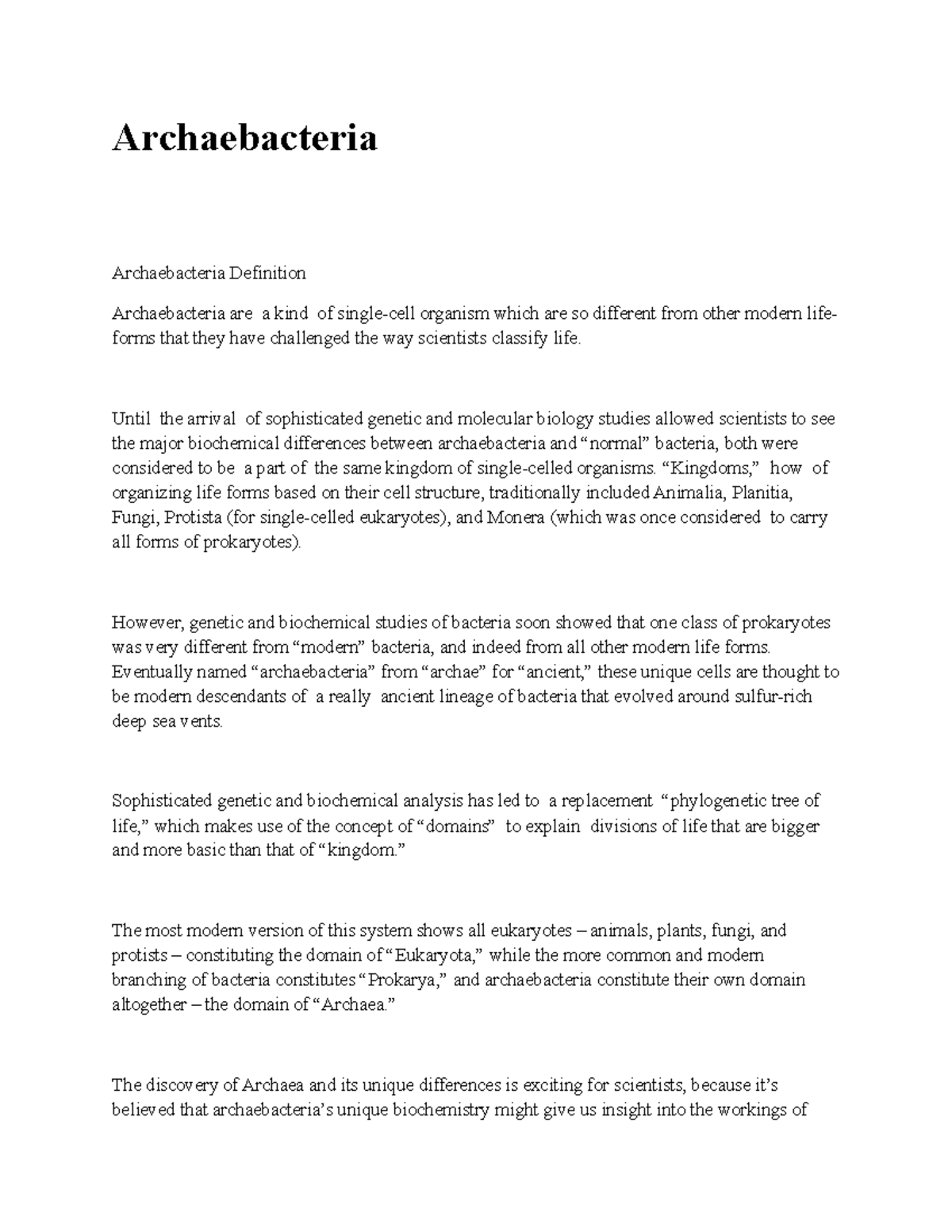 Archaebacteria: An In-depth Exploration of Unique Microorganisms - Studocu