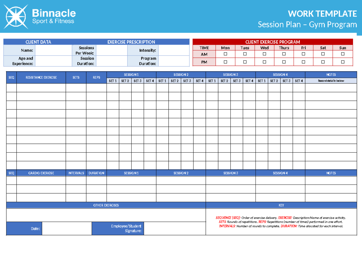Session Plan - Gym Program Template - Studocu