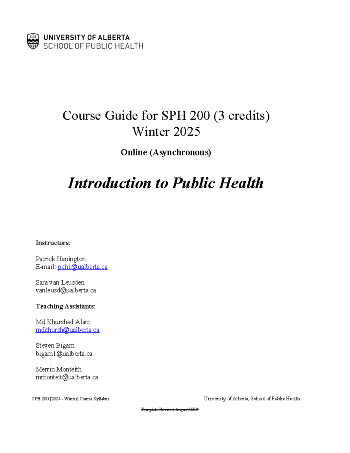 SPH 200 Winter 2025 Course Syllabus: Introduction to Public Health ...