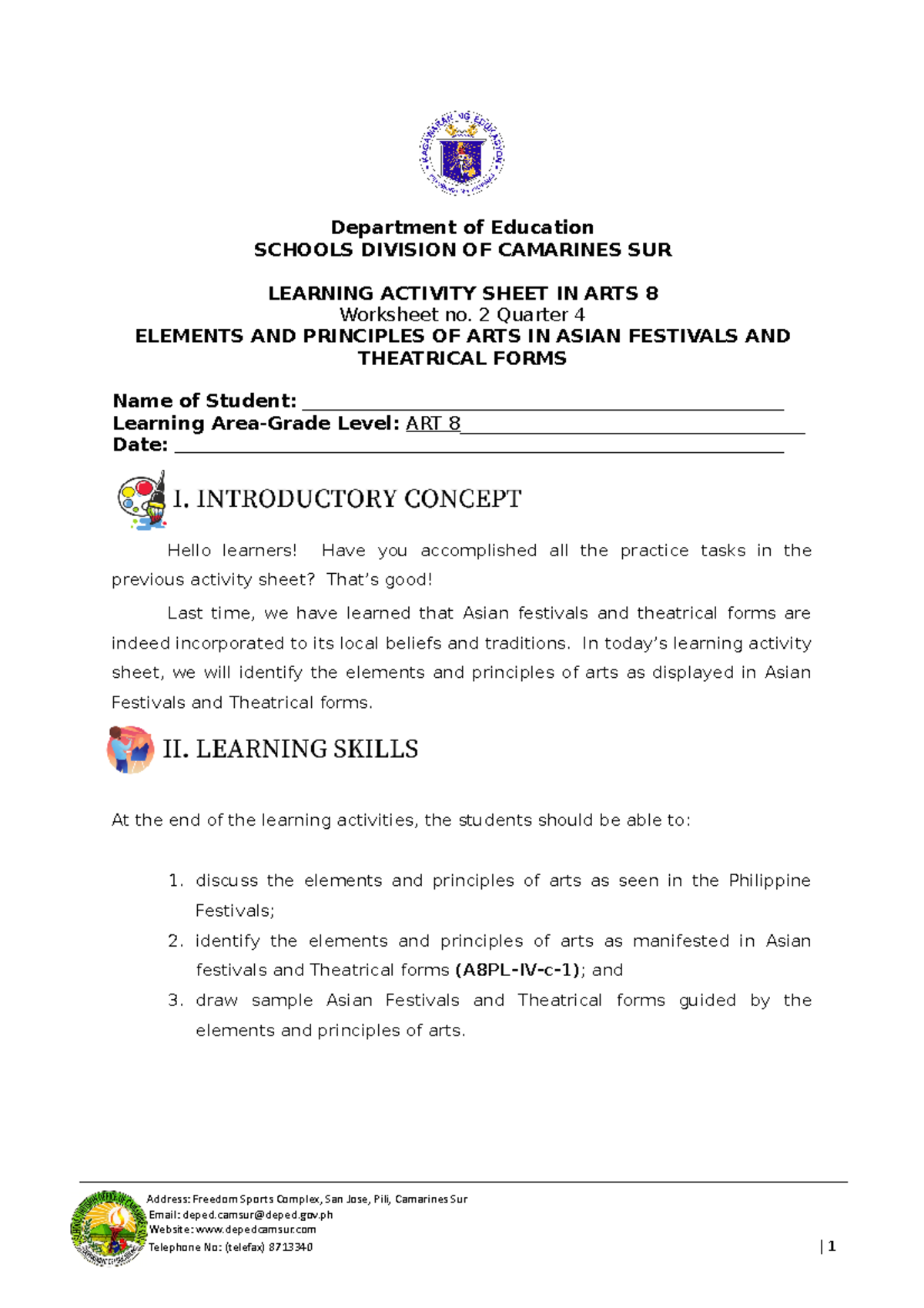 LAS2 W3-4 ART 8 Q4 Elements and Principles of Arts in Asian Festivals ...