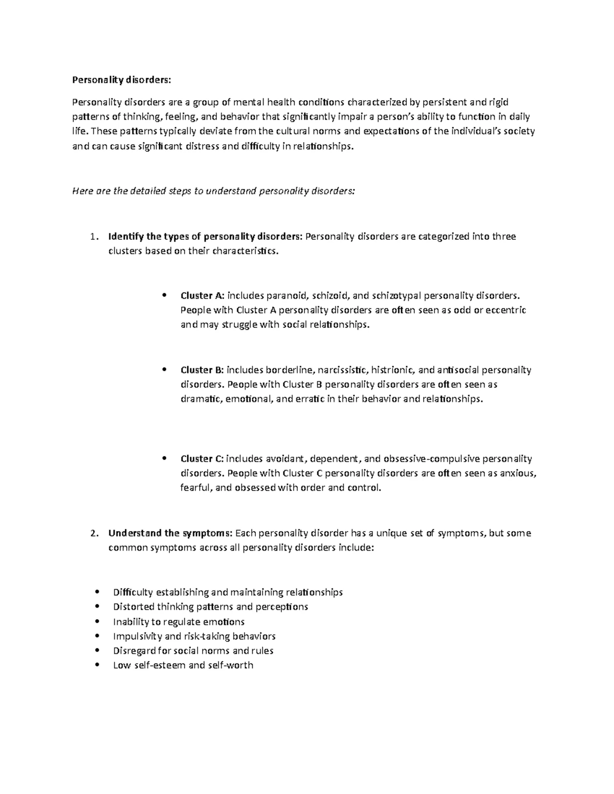 Personality Disorders Overview and Treatment Strategies (PSY100) - Studocu