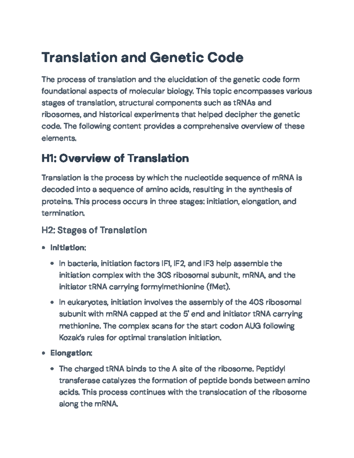 Translation and Genetic Code Overview: Key Concepts and Processes ...