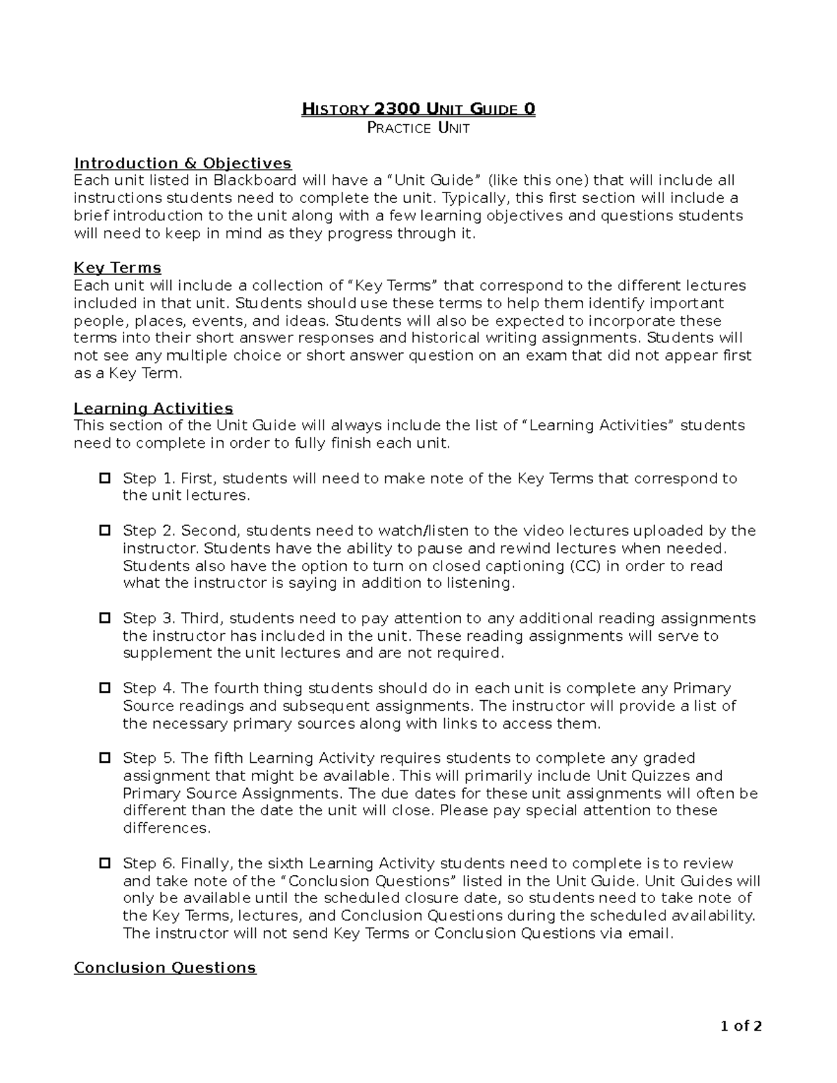 2300 Unit Guide 0 - HISTORY 2300 UNIT GUIDE 0 PRACTICE UNIT ...