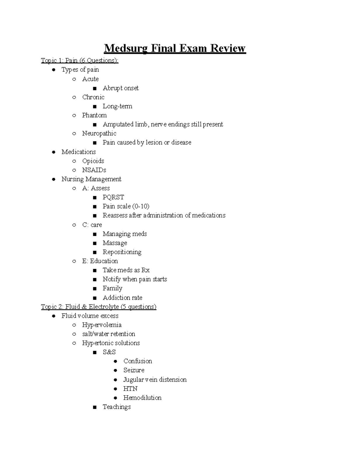 NUR 2990 Medsurg Final Exam Comprehensive Review Notes - Studocu