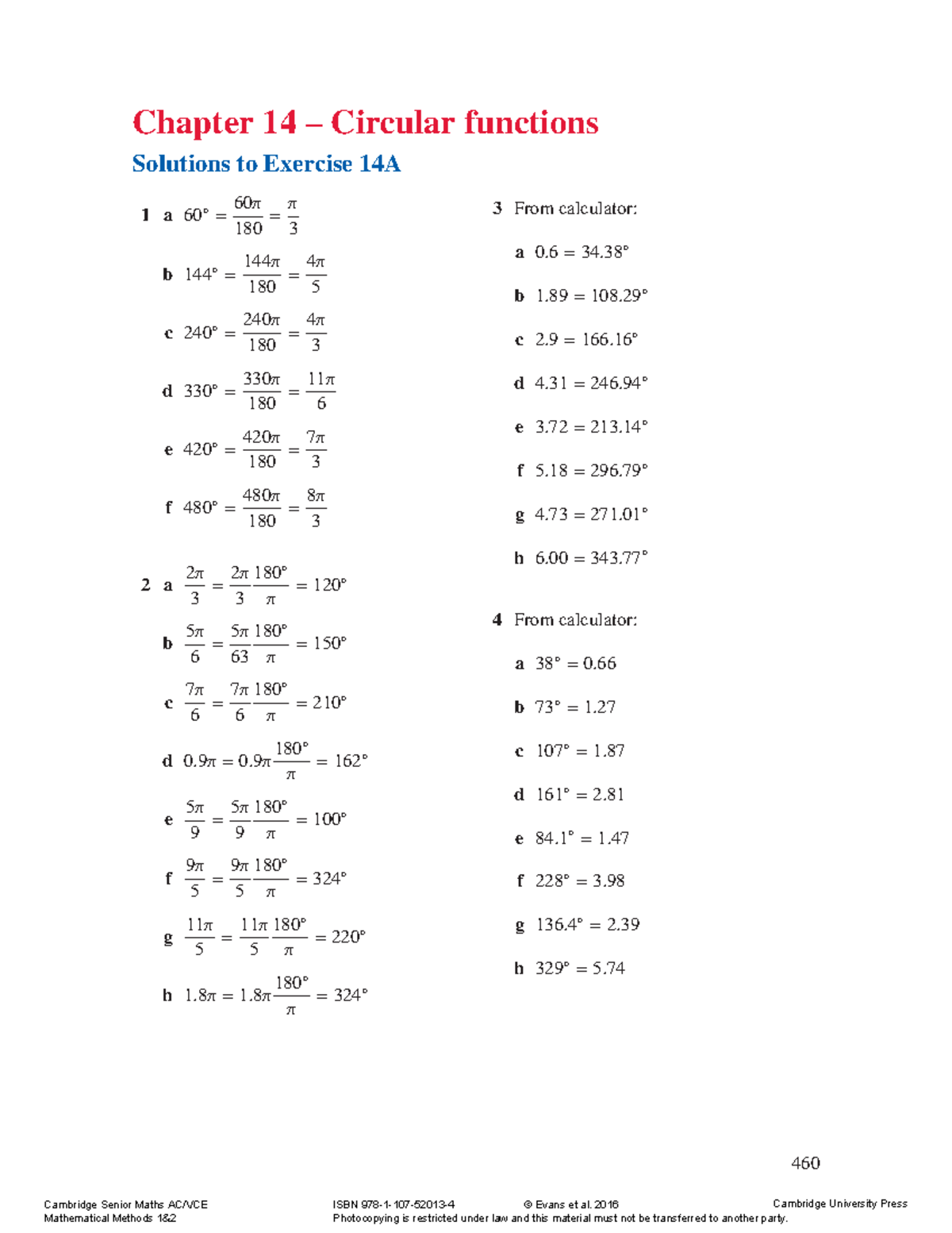 Chapter 14: Worked Solutions for Circular Functions (Math AC/VCE) - Studocu
